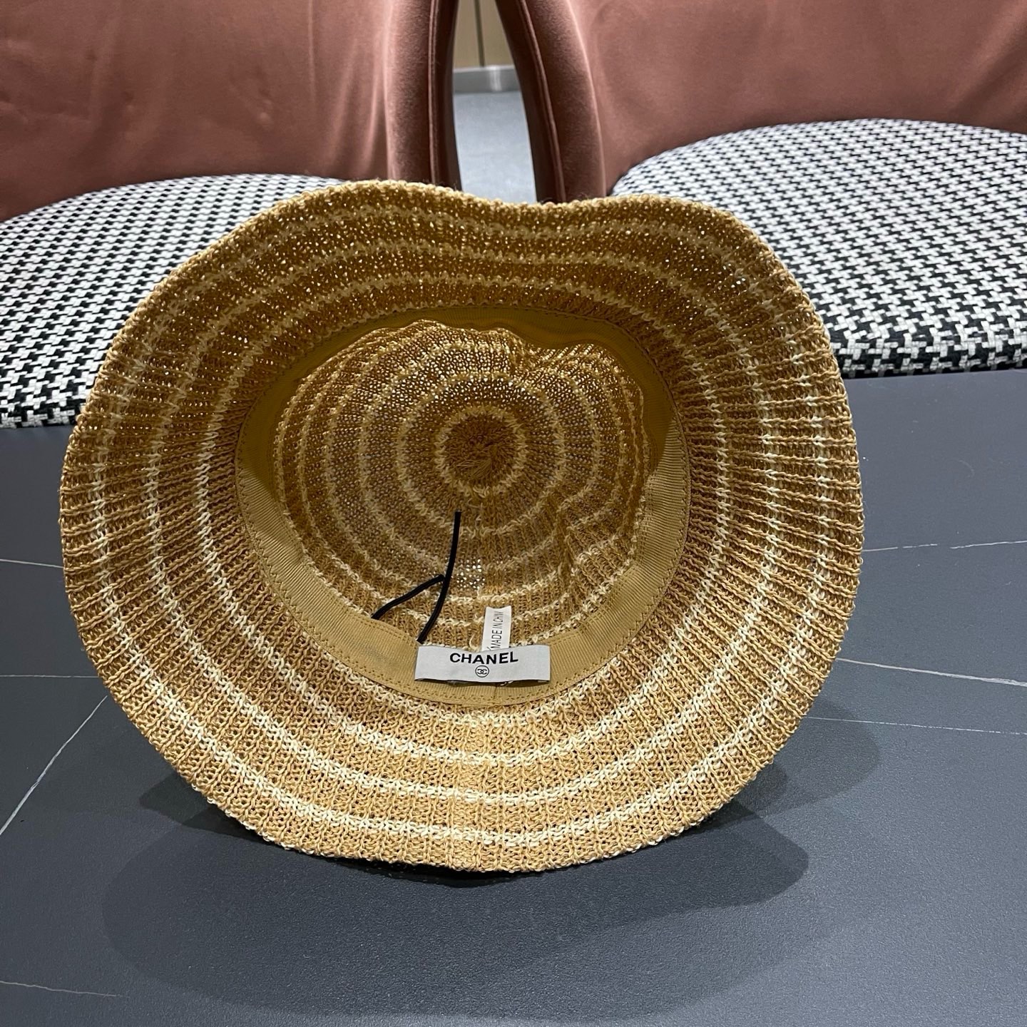 CHANEL香奈儿 日系条纹渔夫帽女春夏透气遮阳水桶帽时尚针织盆帽文艺防晒太阳帽