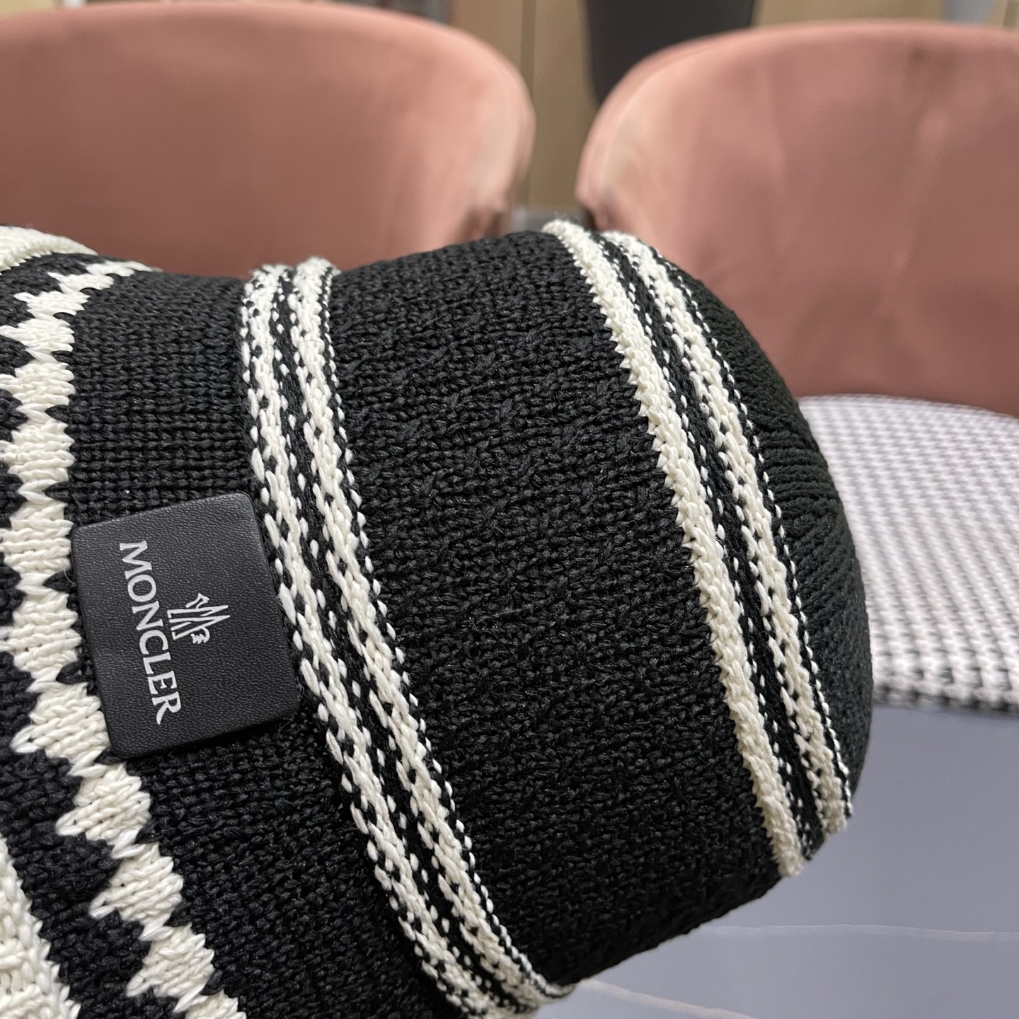 MONCLER（蒙口）夏季大檐防晒帽户外出游度假遮脸太阳帽草编撞色条纹镂空渔夫帽女