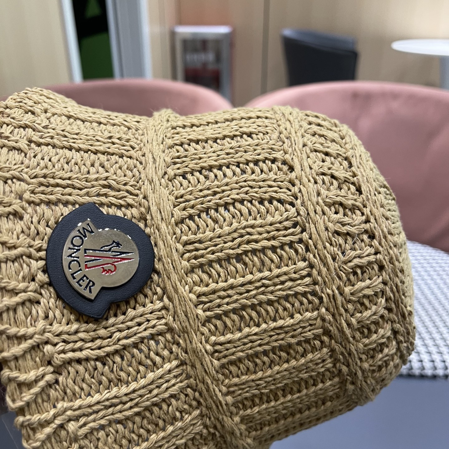 MONCLER（蒙口）夏日小清新草编渔夫帽女韩系镂空编织草帽海边遮阳水桶防晒帽子
