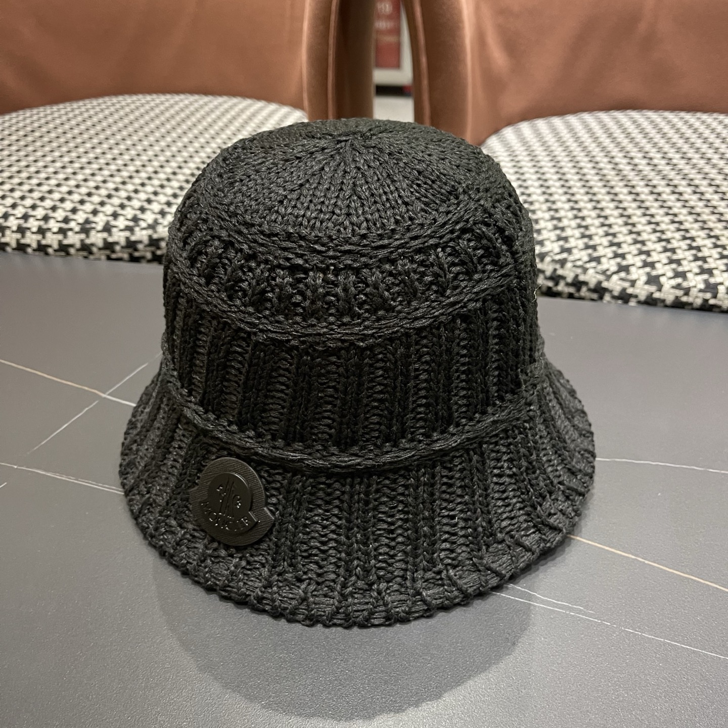 MONCLER（蒙口）夏日小清新草编渔夫帽女韩系镂空编织草帽海边遮阳水桶防晒帽子