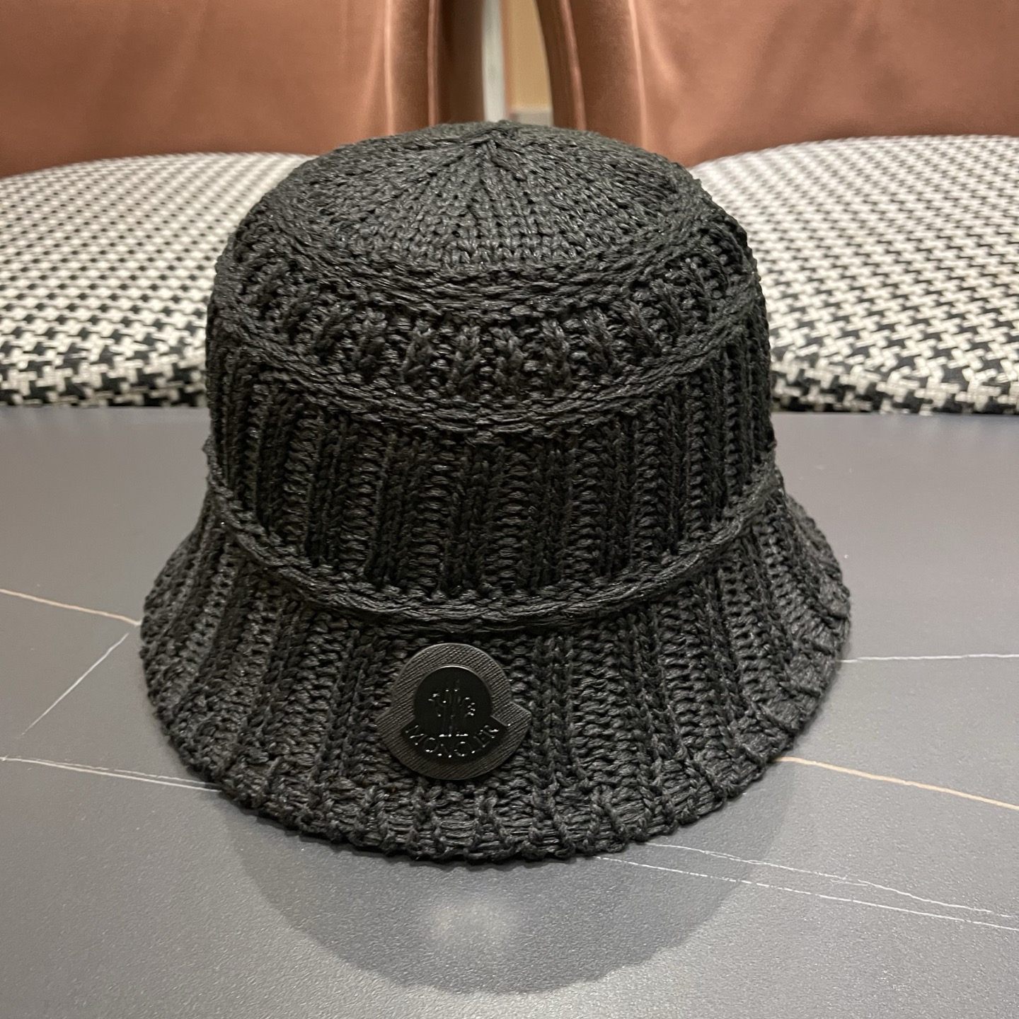 MONCLER（蒙口）夏日小清新草编渔夫帽女韩系镂空编织草帽海边遮阳水桶防晒帽子