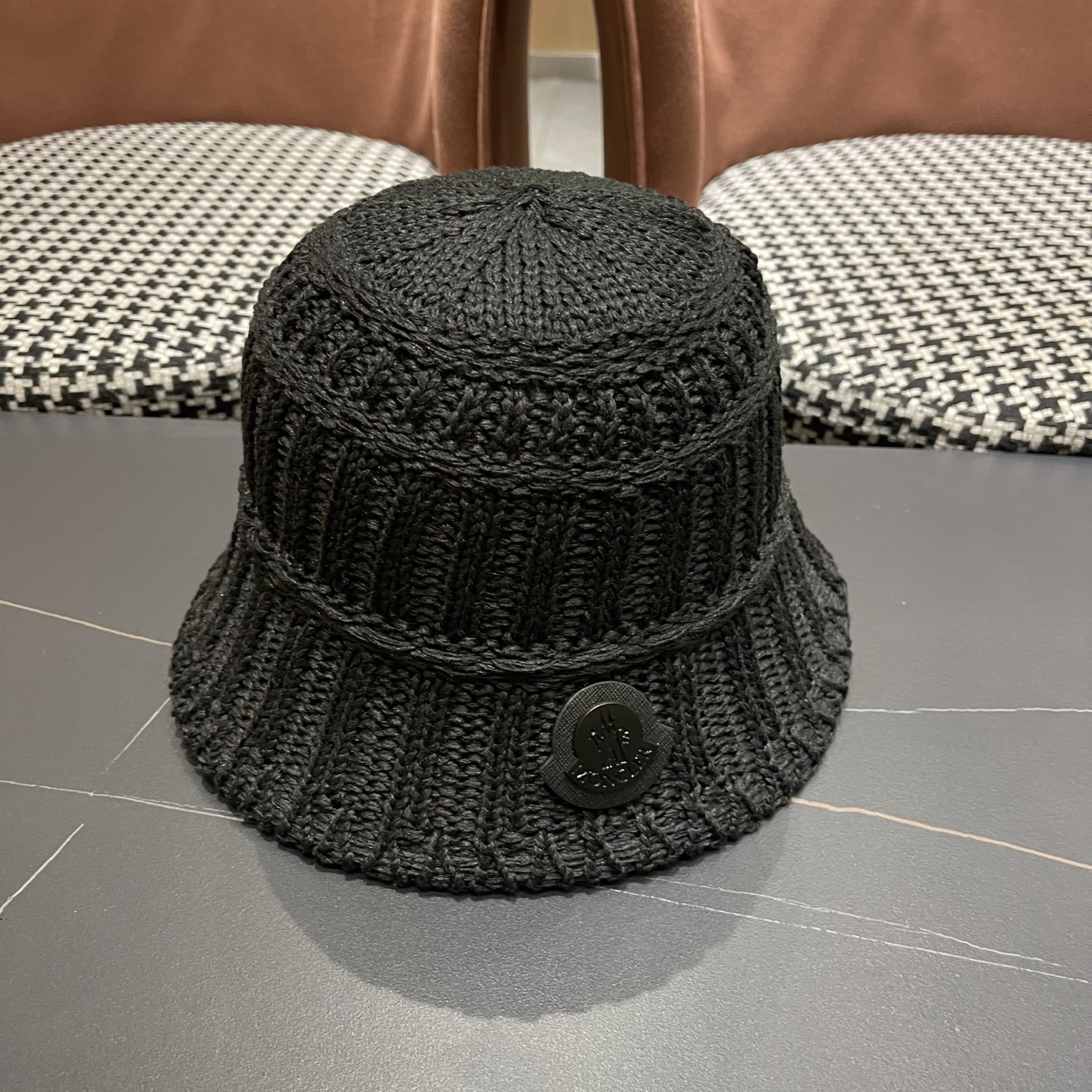 MONCLER（蒙口）夏日小清新草编渔夫帽女韩系镂空编织草帽海边遮阳水桶防晒帽子