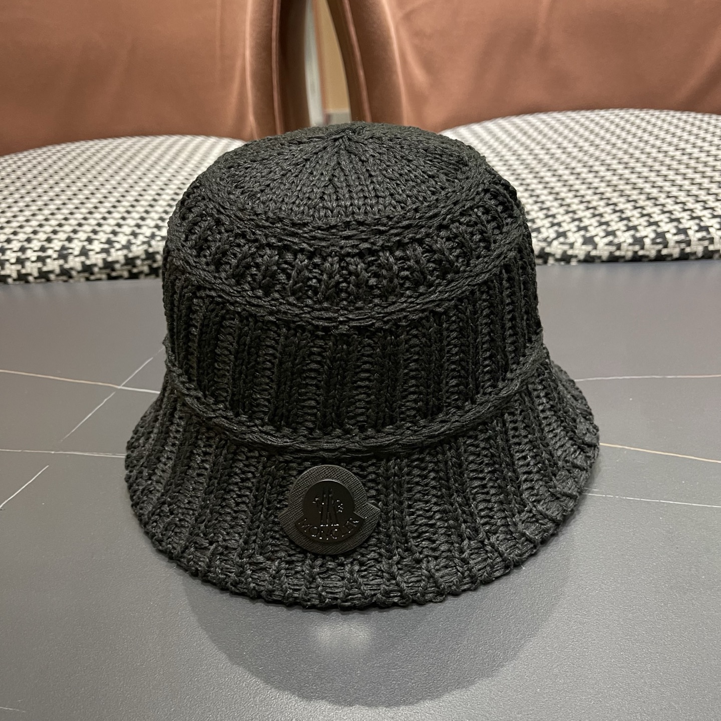 MONCLER（蒙口）夏日小清新草编渔夫帽女韩系镂空编织草帽海边遮阳水桶防晒帽子