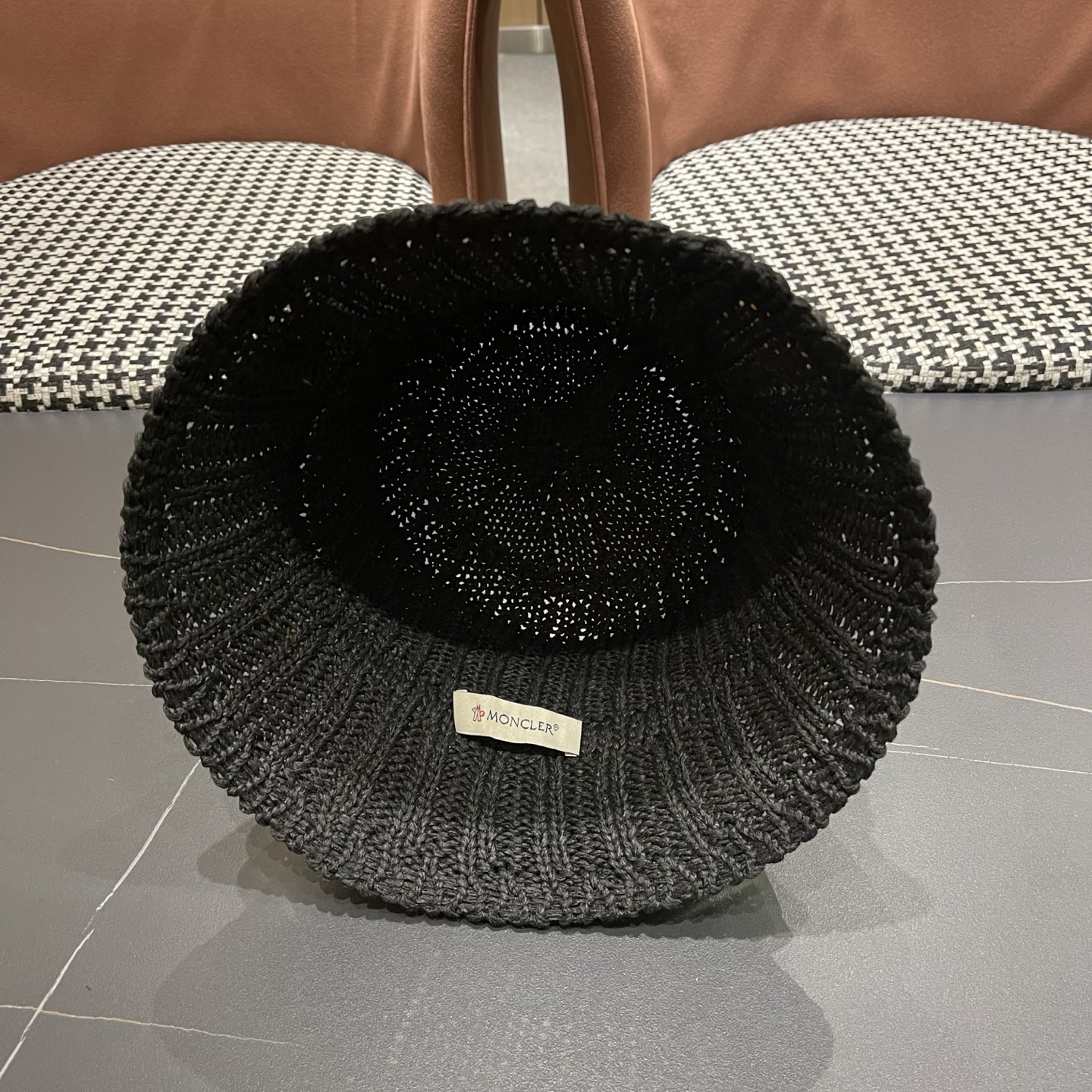 MONCLER（蒙口）夏日小清新草编渔夫帽女韩系镂空编织草帽海边遮阳水桶防晒帽子