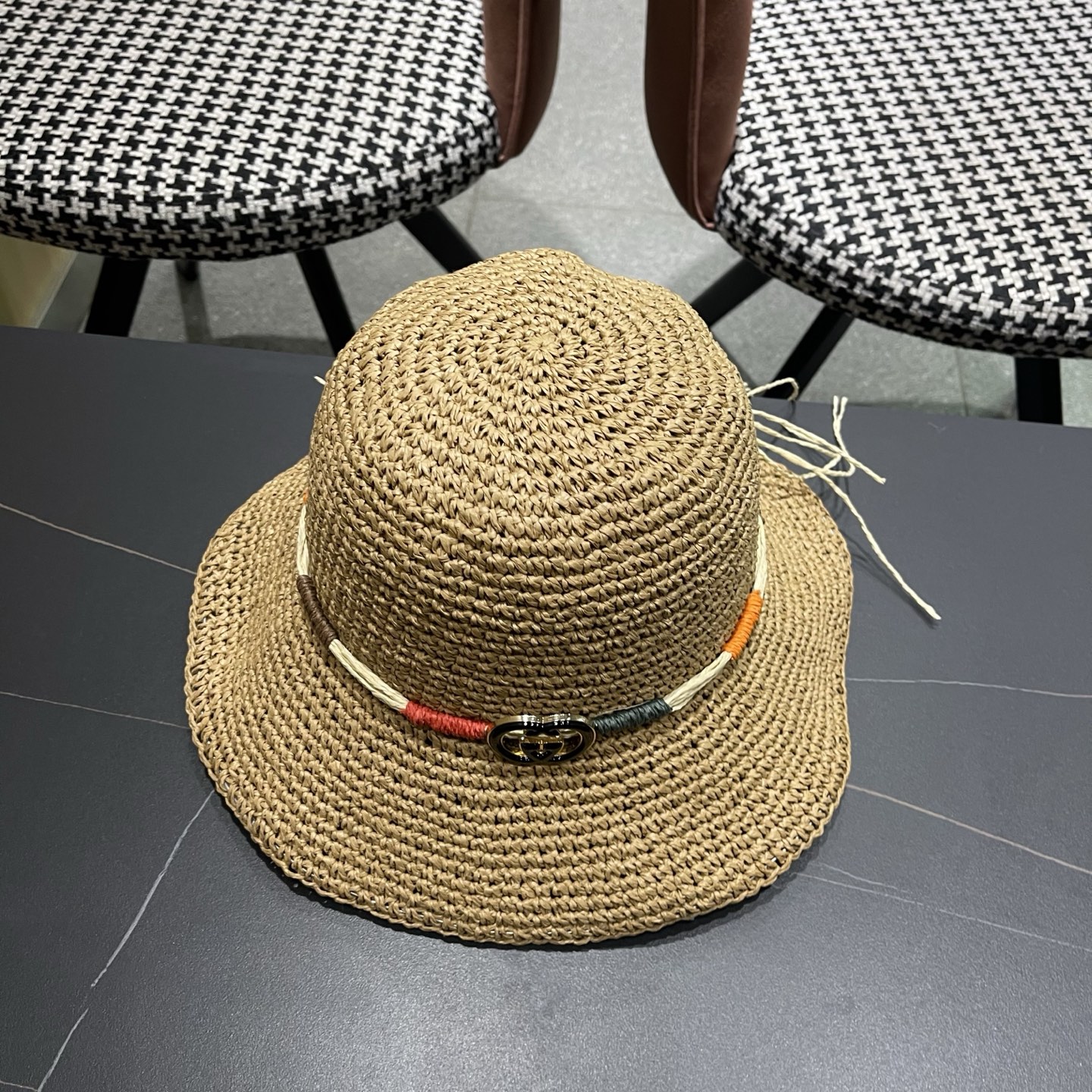 GUCCI古奇 草帽女夏天遮阳帽防晒大帽檐日系小清新简约太阳渔夫帽海边沙滩帽