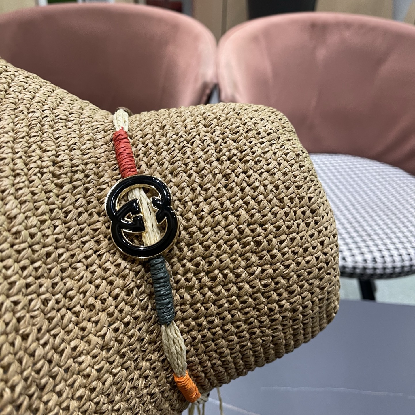GUCCI古奇 草帽女夏天遮阳帽防晒大帽檐日系小清新简约太阳渔夫帽海边沙滩帽