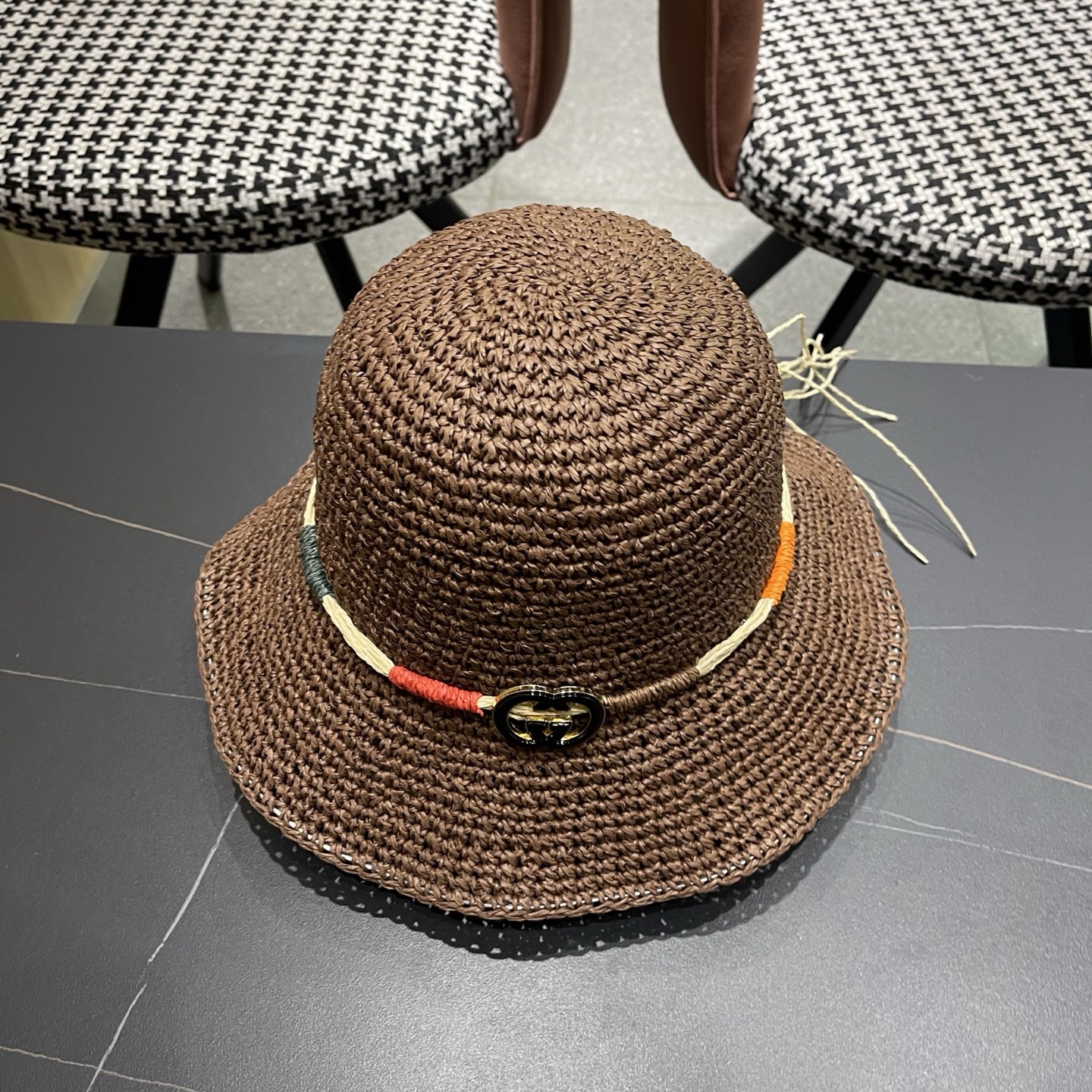 GUCCI古奇 草帽女夏天遮阳帽防晒大帽檐日系小清新简约太阳渔夫帽海边沙滩帽