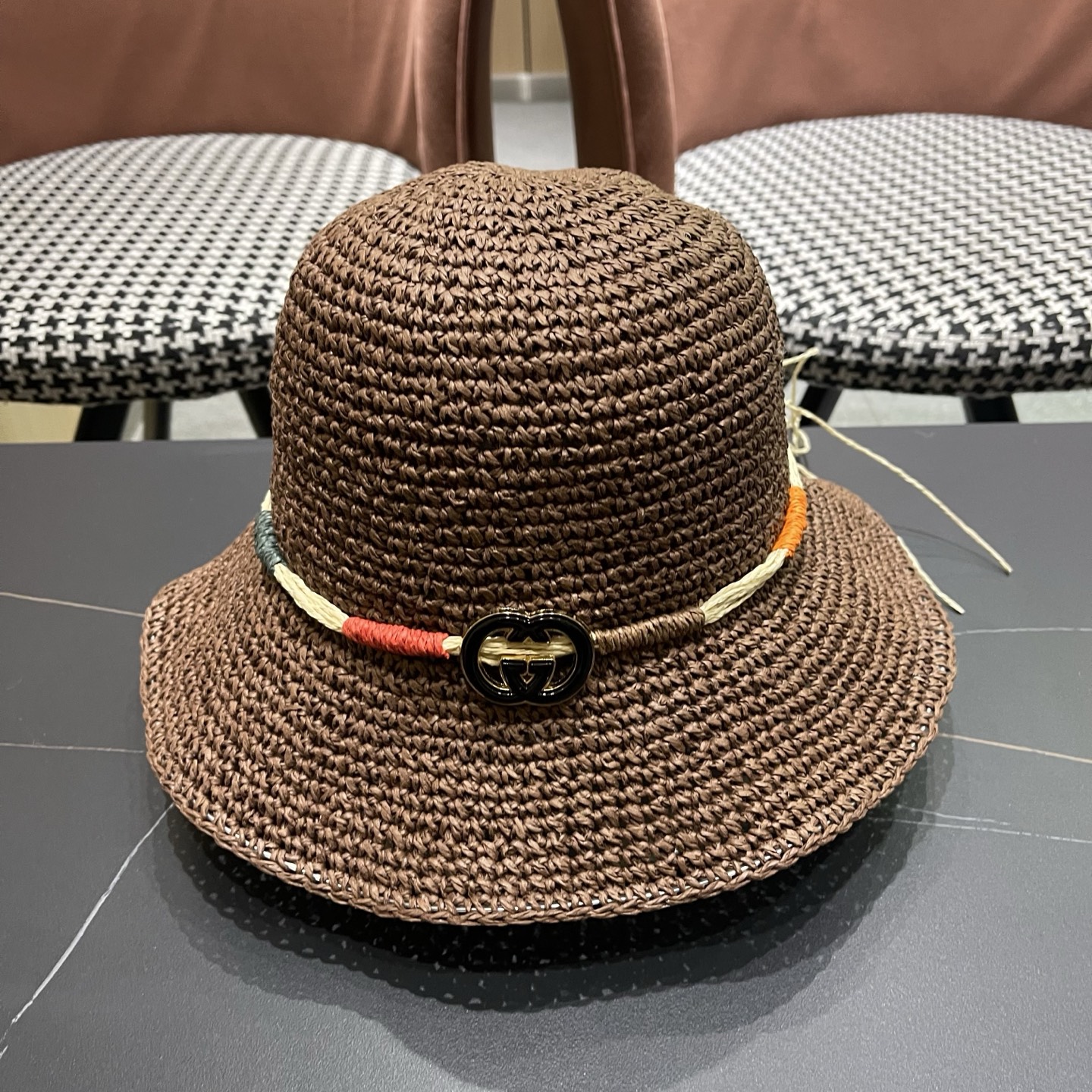 GUCCI古奇 草帽女夏天遮阳帽防晒大帽檐日系小清新简约太阳渔夫帽海边沙滩帽