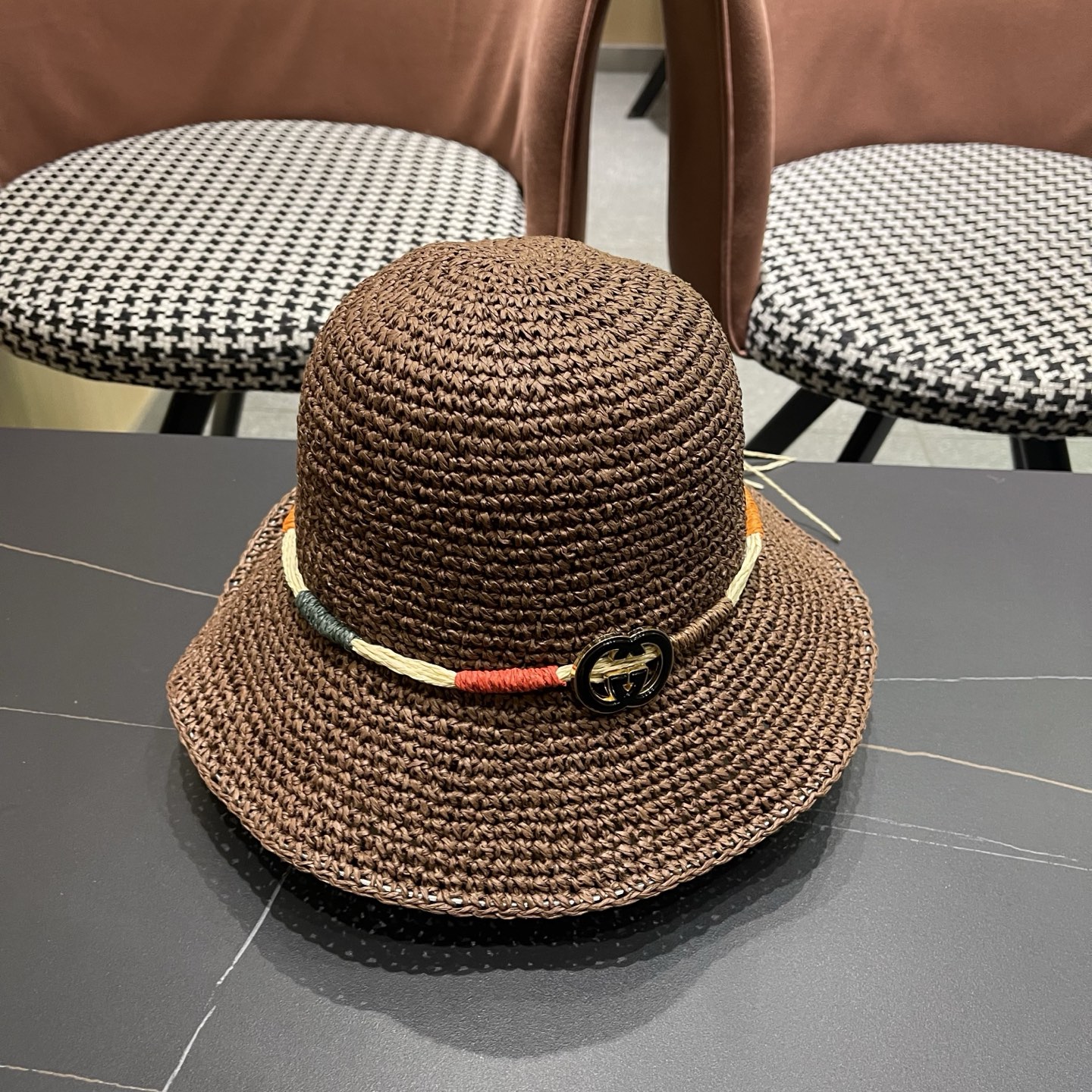 GUCCI古奇 草帽女夏天遮阳帽防晒大帽檐日系小清新简约太阳渔夫帽海边沙滩帽