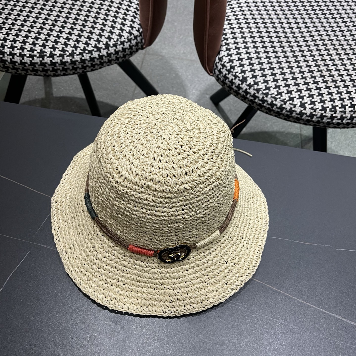 GUCCI古奇 草帽女夏天遮阳帽防晒大帽檐日系小清新简约太阳渔夫帽海边沙滩帽