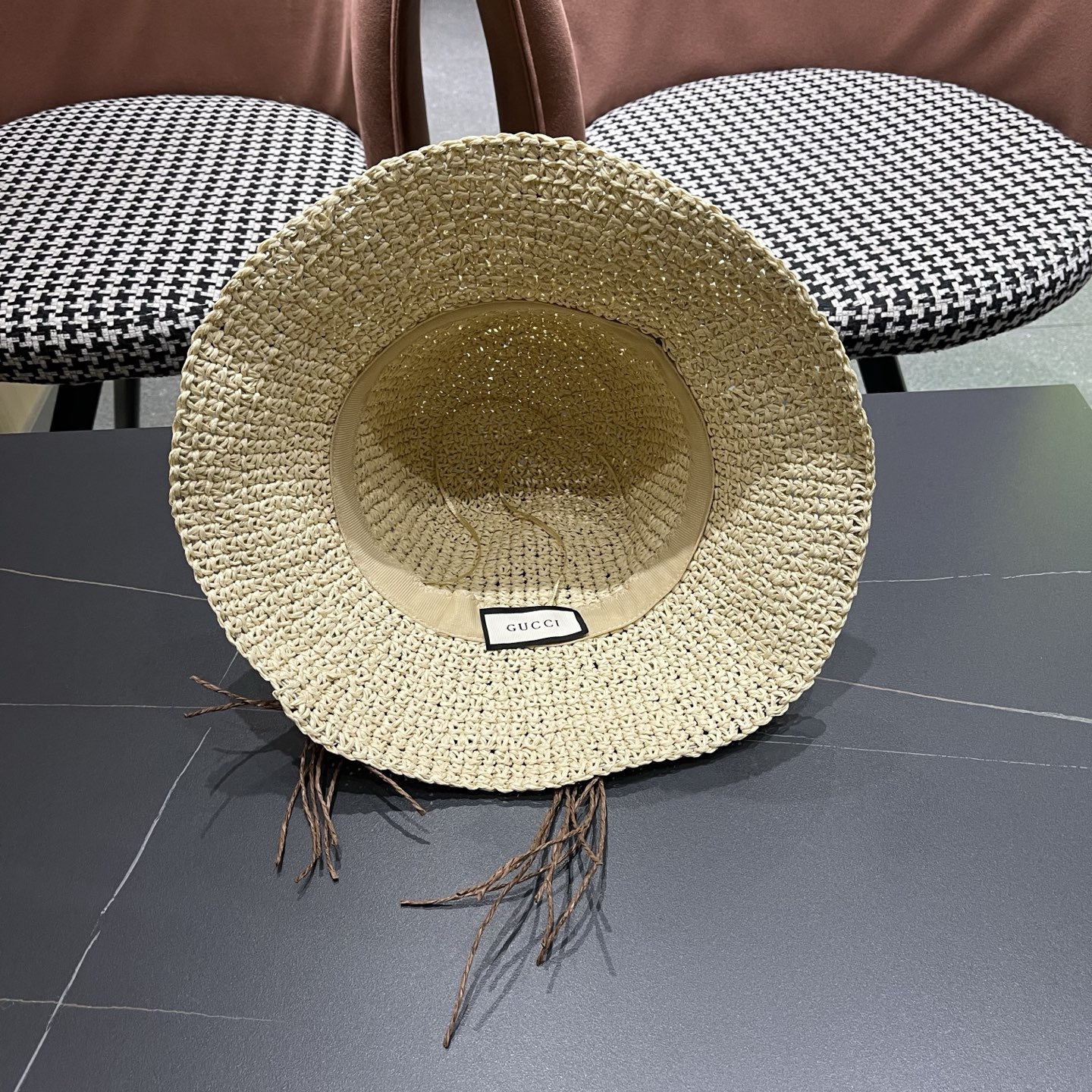GUCCI古奇 草帽女夏天遮阳帽防晒大帽檐日系小清新简约太阳渔夫帽海边沙滩帽
