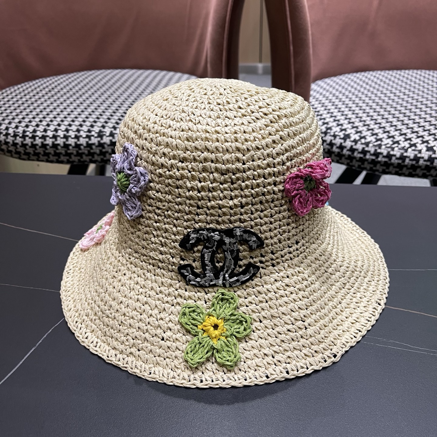 CHANEL 香奈儿 大头围法式草帽女夏季新款编织镂空渔夫帽海边遮阳帽沙滩防晒帽子