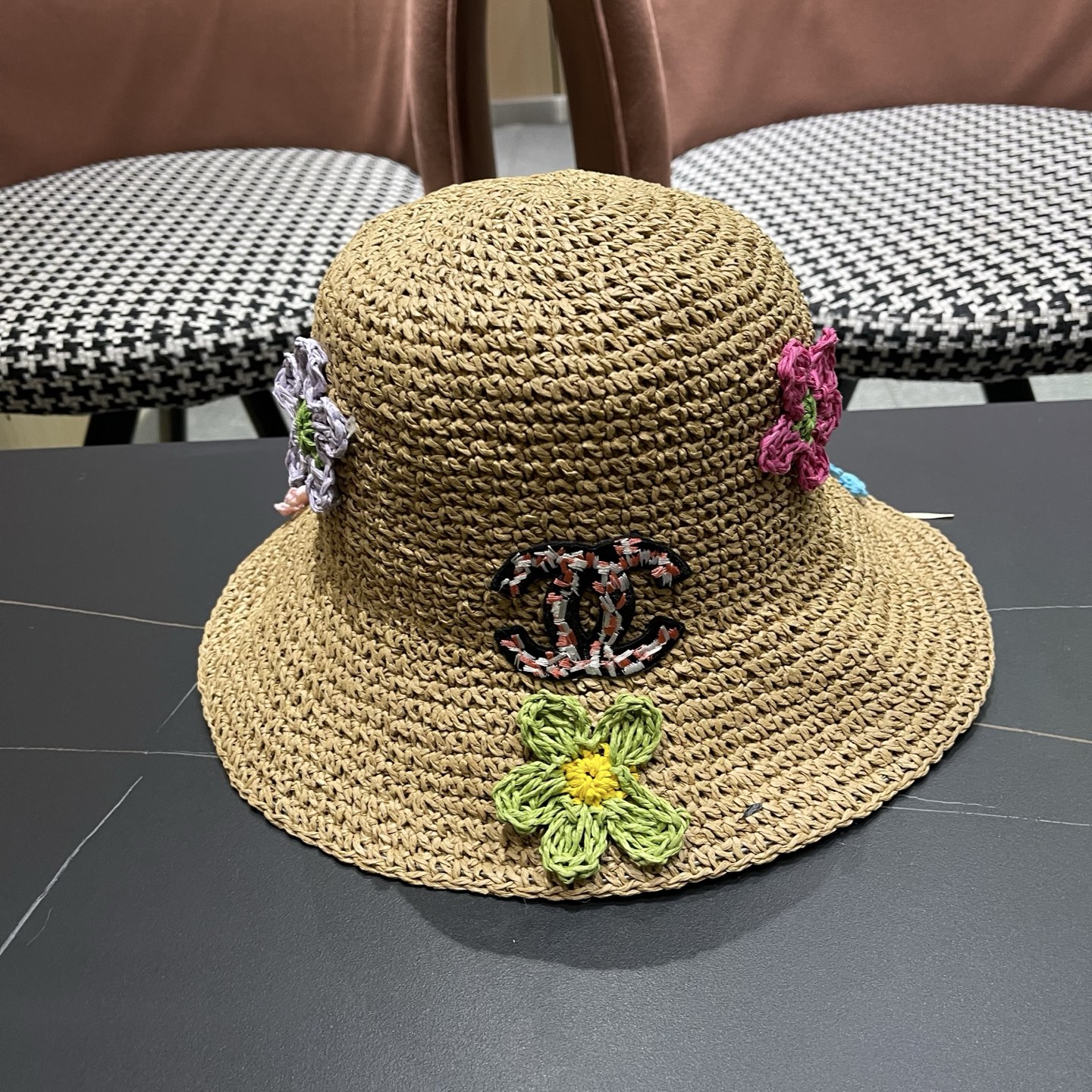 CHANEL 香奈儿 大头围法式草帽女夏季新款编织镂空渔夫帽海边遮阳帽沙滩防晒帽子
