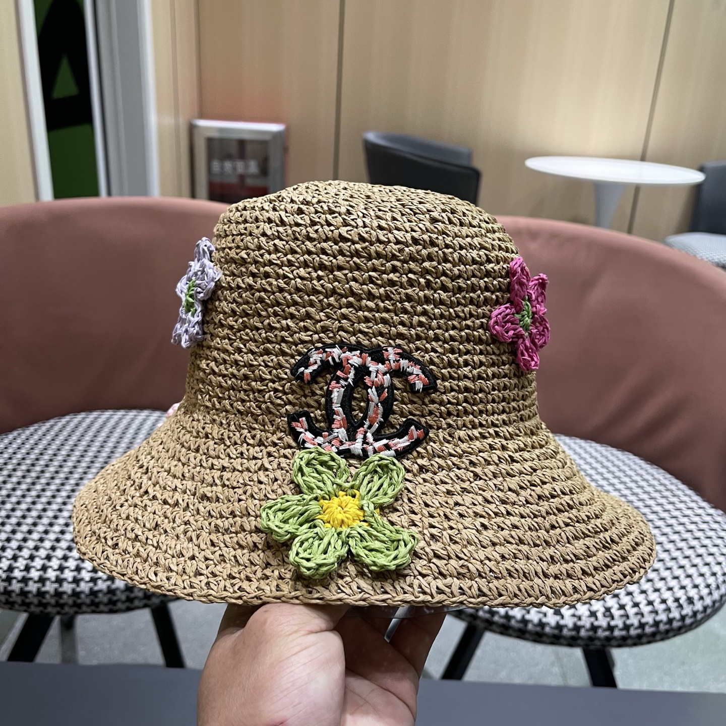 CHANEL 香奈儿 大头围法式草帽女夏季新款编织镂空渔夫帽海边遮阳帽沙滩防晒帽子