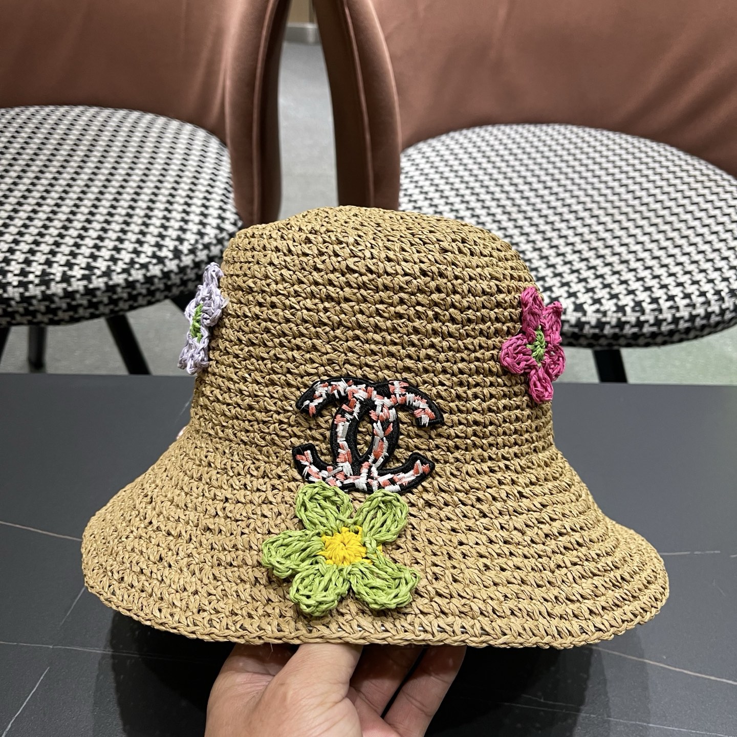 CHANEL 香奈儿 大头围法式草帽女夏季新款编织镂空渔夫帽海边遮阳帽沙滩防晒帽子