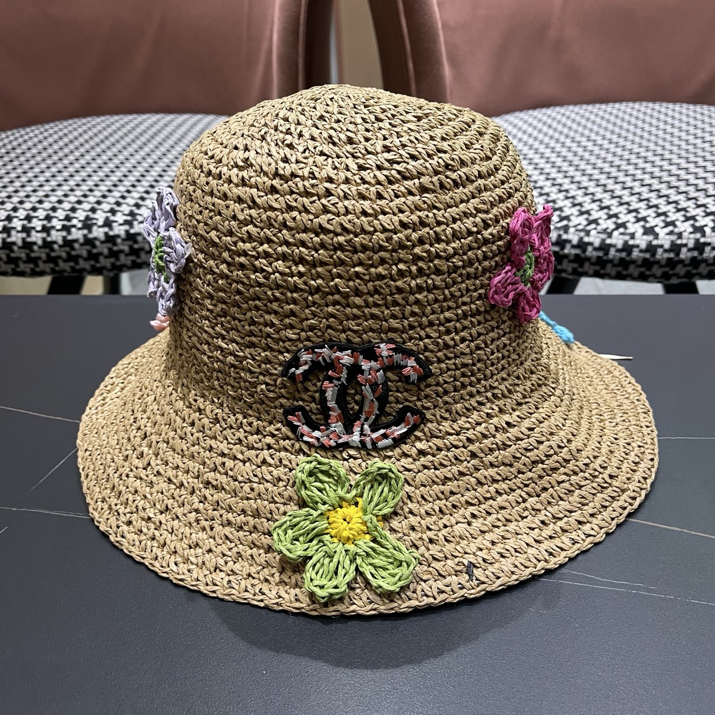 CHANEL 香奈儿 大头围法式草帽女夏季新款编织镂空渔夫帽海边遮阳帽沙滩防晒帽子