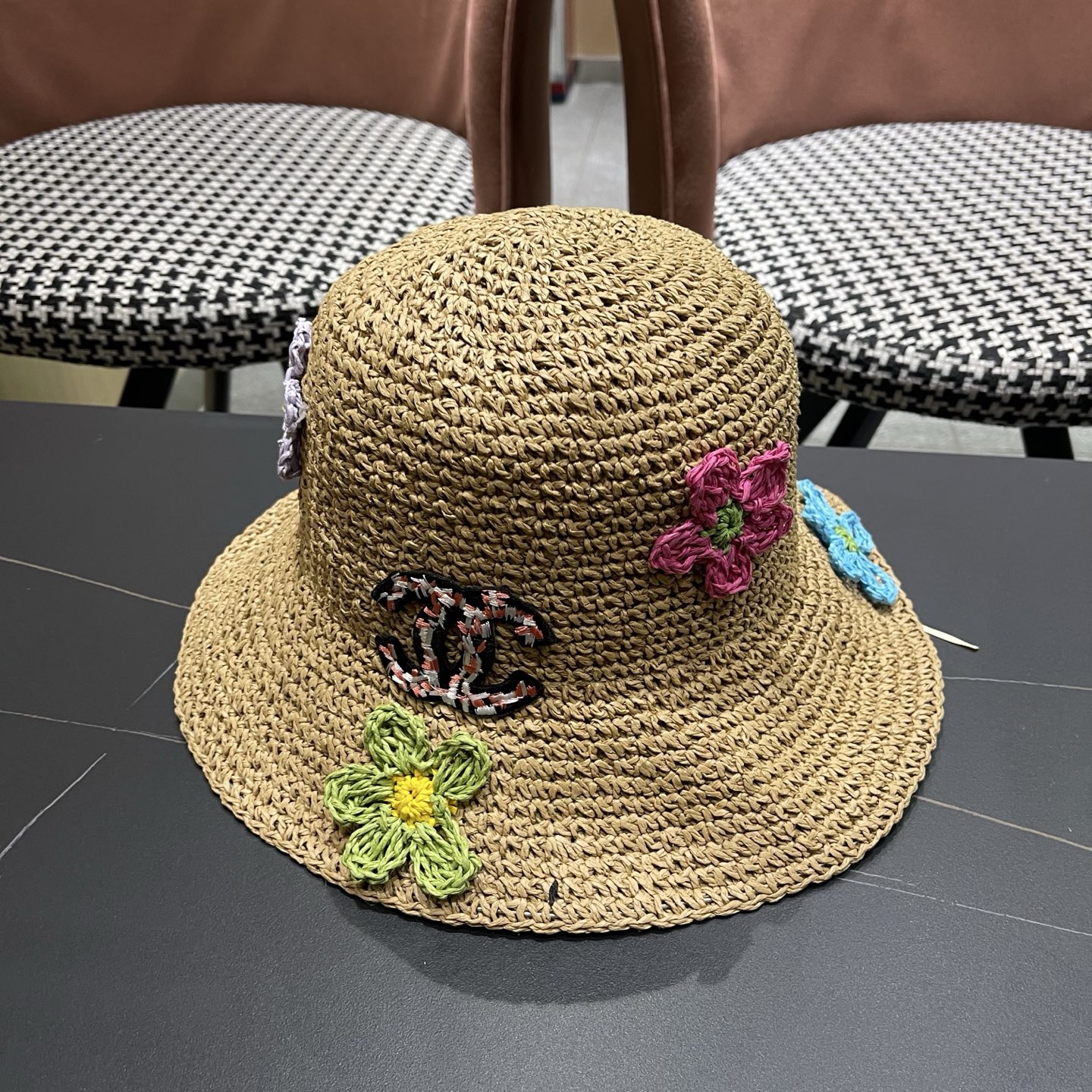 CHANEL 香奈儿 大头围法式草帽女夏季新款编织镂空渔夫帽海边遮阳帽沙滩防晒帽子