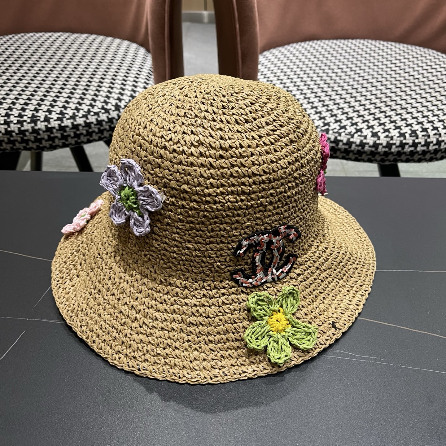 CHANEL 香奈儿 大头围法式草帽女夏季新款编织镂空渔夫帽海边遮阳帽沙滩防晒帽子