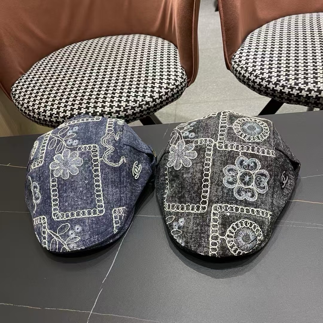 香奈儿2025新款韩版牛仔前进帽贝雷帽女春秋时尚百搭薄款画家帽八角蓓蕾帽子