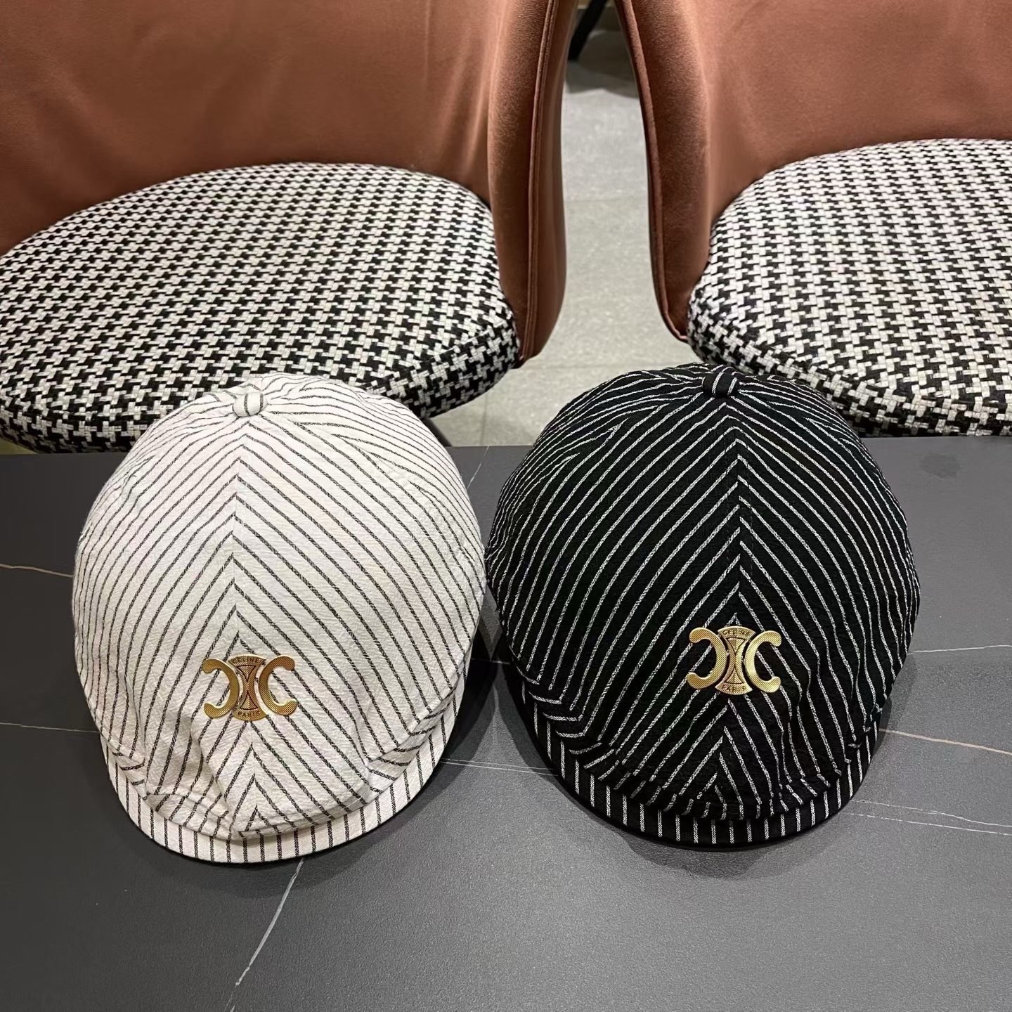 赛琳，日系条纹前进帽女2025新款春夏季复古百搭贝雷帽个性反戴鸭舌帽子