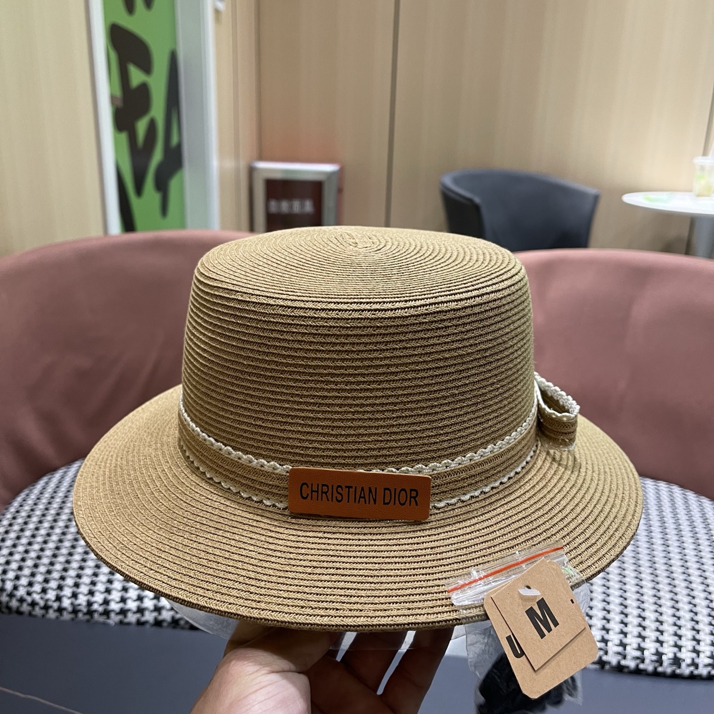 Dior迪奥新款草帽，平顶礼帽台湾软草，头围57cm