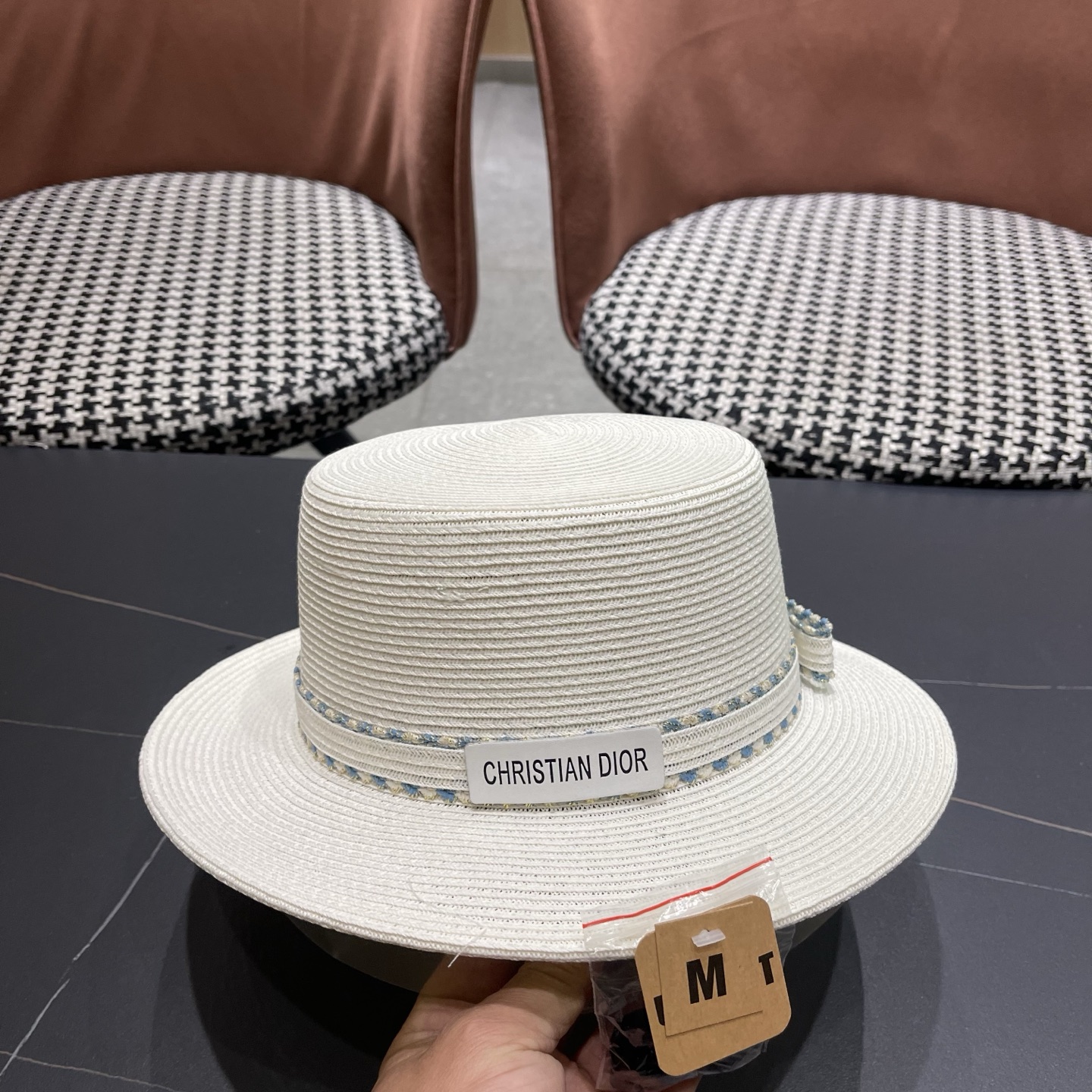 Dior迪奥新款草帽，平顶礼帽台湾软草，头围57cm