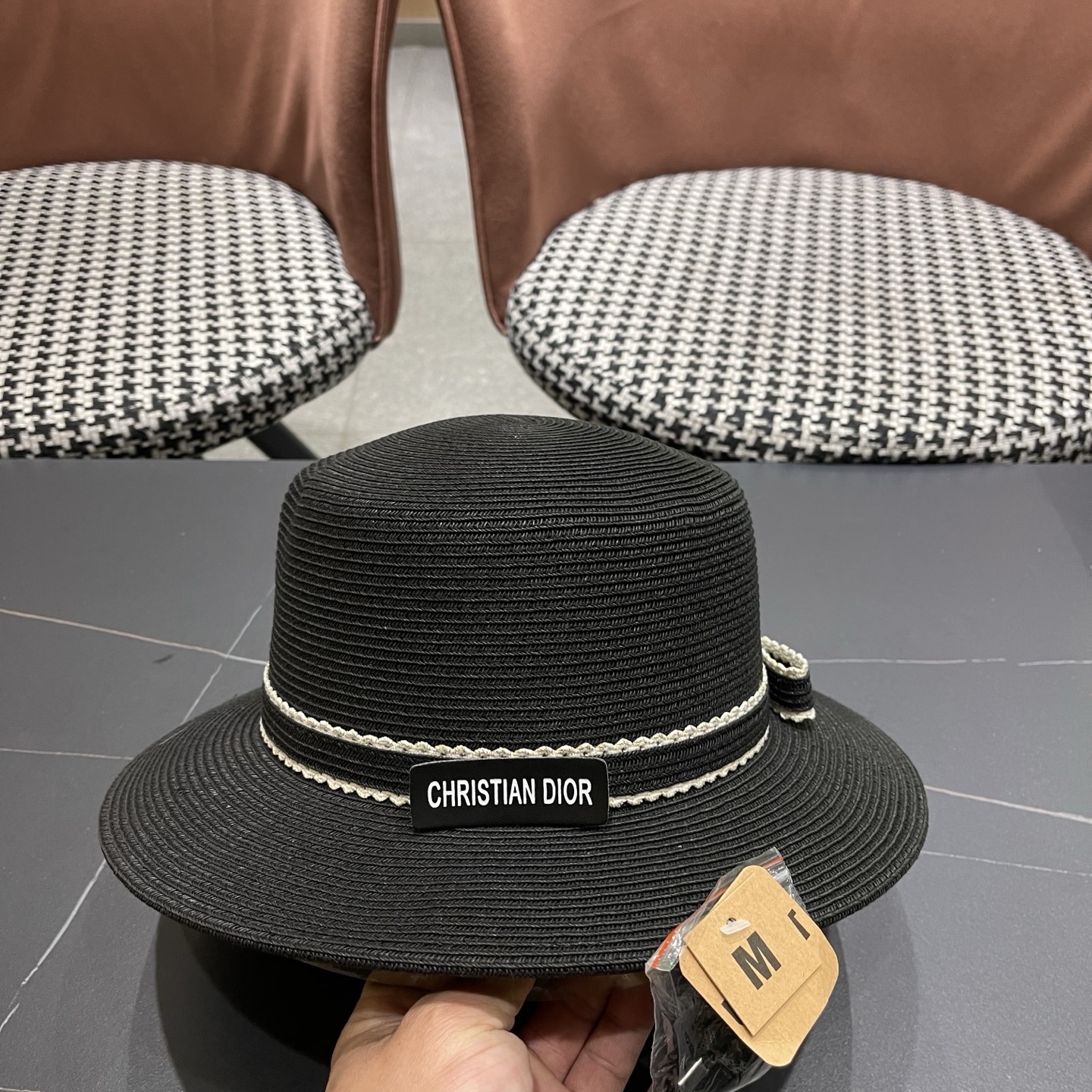 Dior迪奥新款草帽，平顶礼帽台湾软草，头围57cm