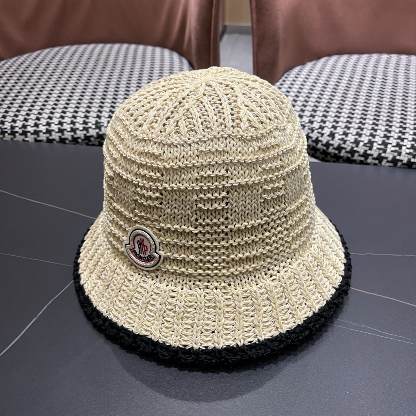 MONCLER（蒙口）韩版镂空钩针渔夫帽女2026新款春夏显脸小针织草帽韩版百搭遮阳帽