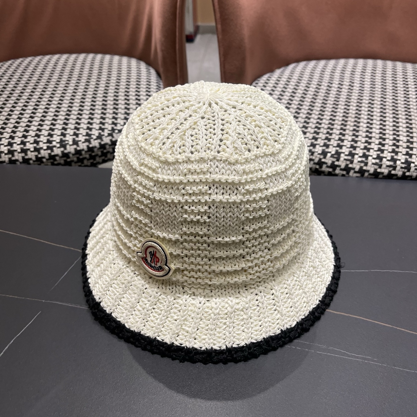 MONCLER（蒙口）韩版镂空钩针渔夫帽女2026新款春夏显脸小针织草帽韩版百搭遮阳帽