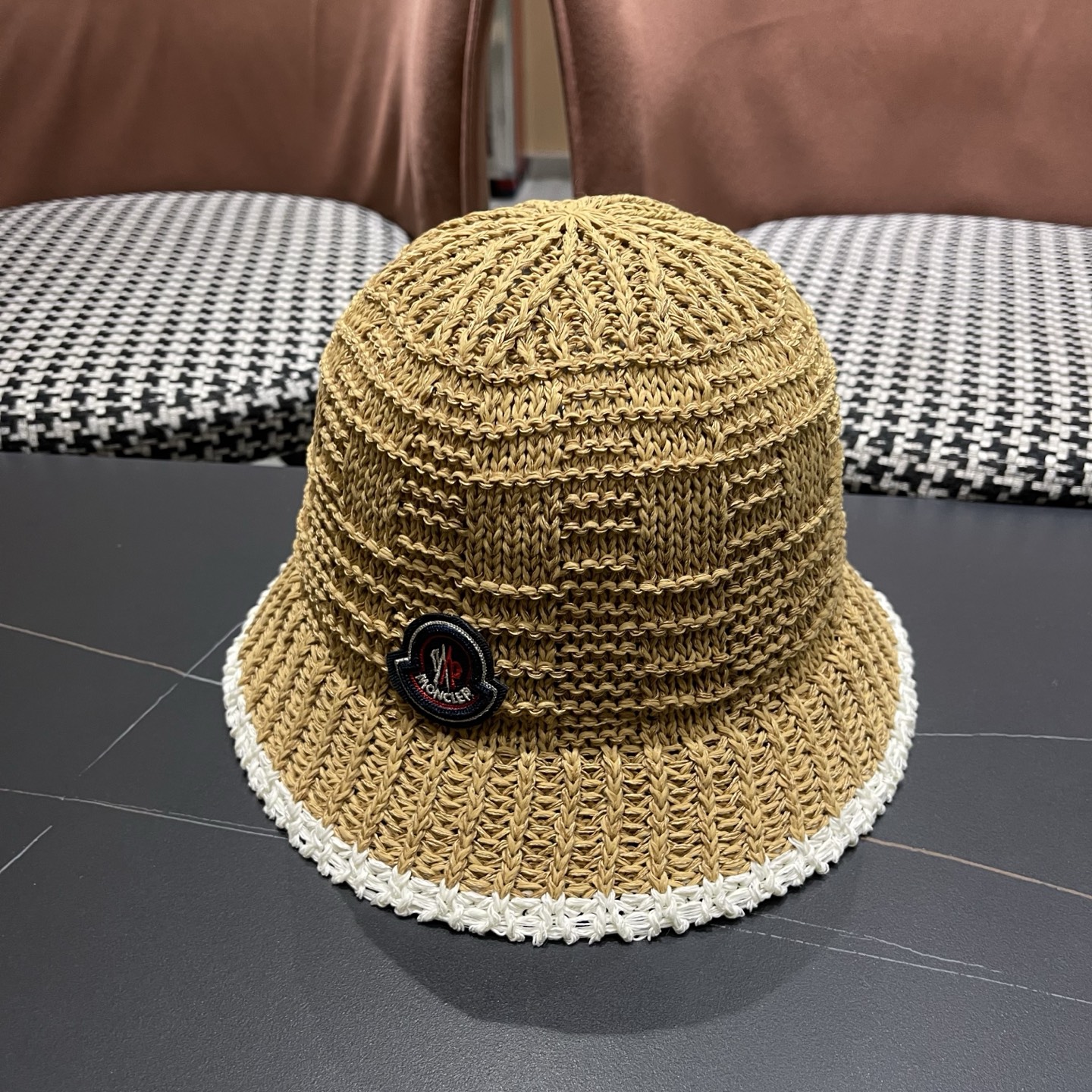 MONCLER（蒙口）韩版镂空钩针渔夫帽女2026新款春夏显脸小针织草帽韩版百搭遮阳帽