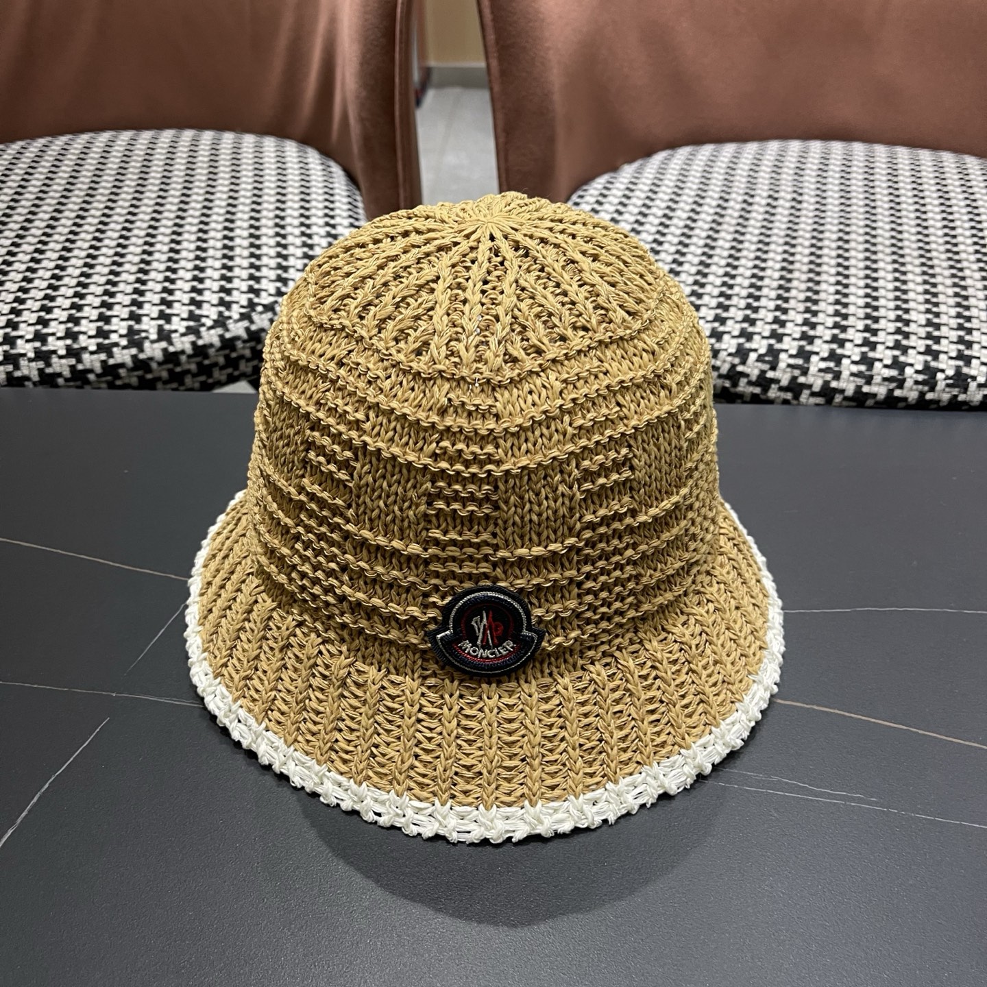 MONCLER（蒙口）韩版镂空钩针渔夫帽女2026新款春夏显脸小针织草帽韩版百搭遮阳帽