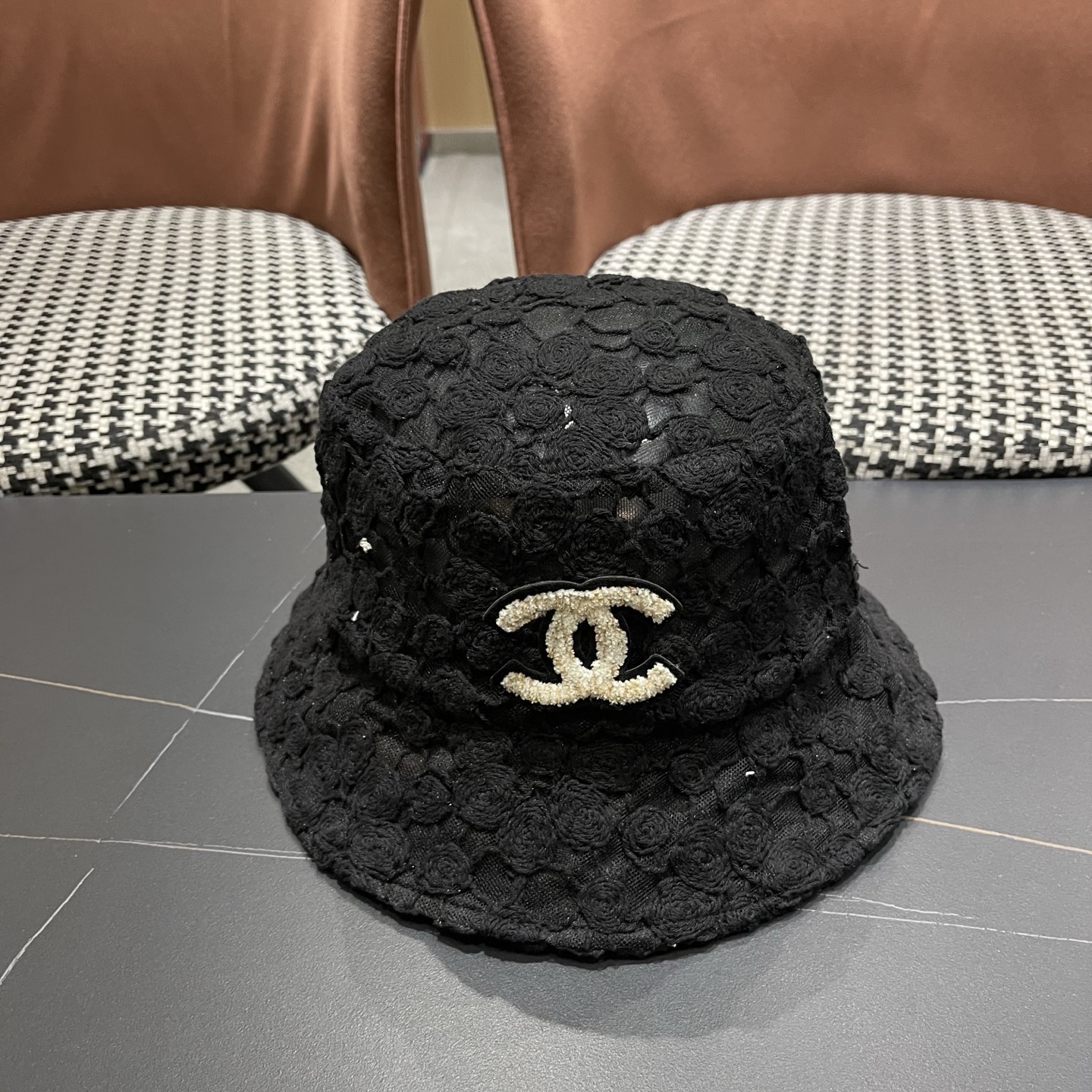 CHANEL香奈儿韩版新款镂空钩花蕾丝盆帽春夏女花朵刺绣渔夫帽显脸小欧根纱仙女