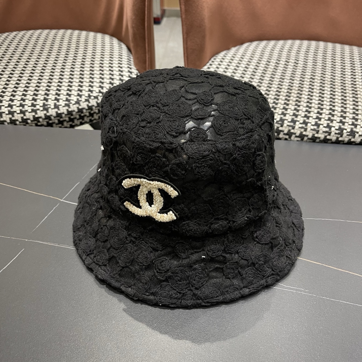 CHANEL香奈儿韩版新款镂空钩花蕾丝盆帽春夏女花朵刺绣渔夫帽显脸小欧根纱仙女