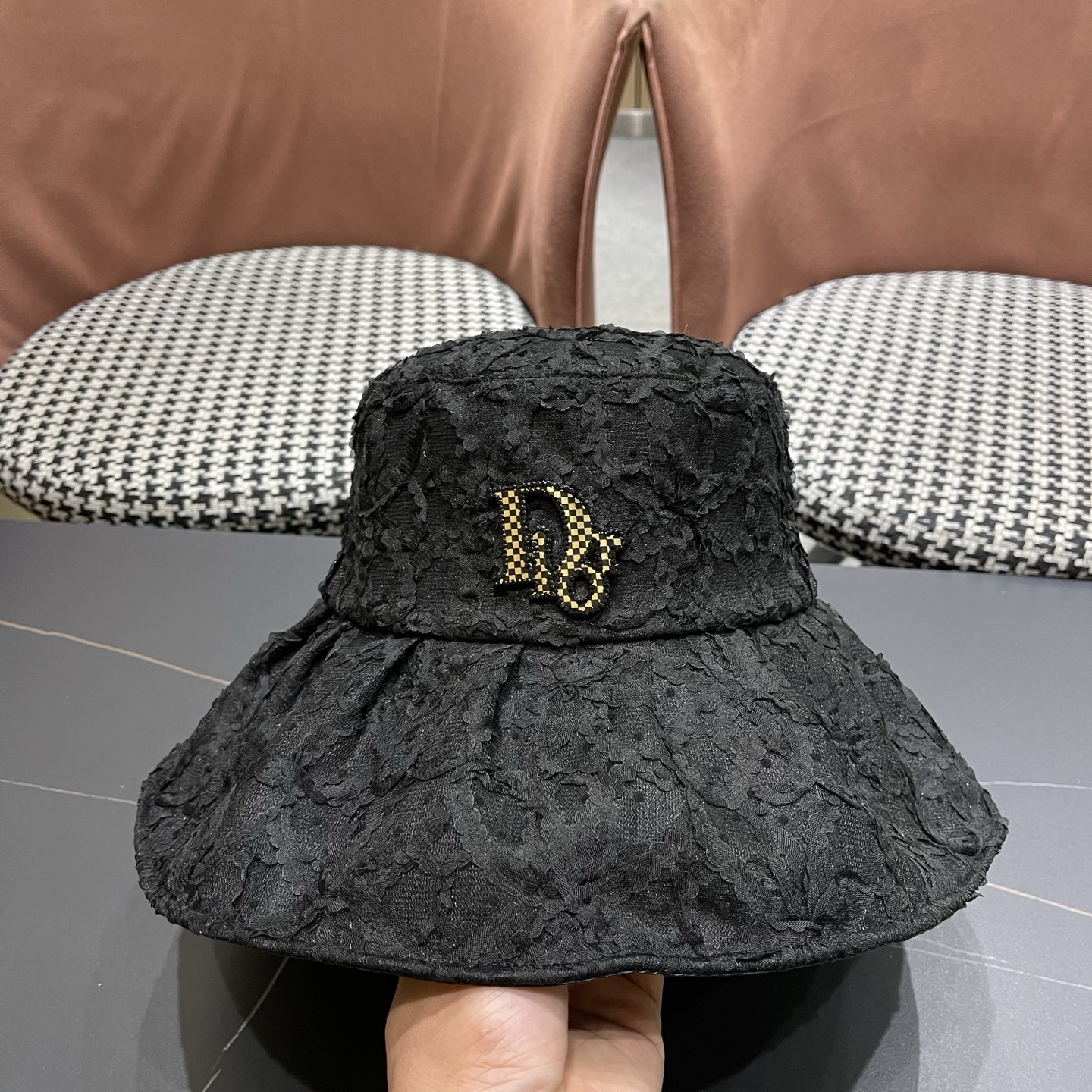 迪奥Dior 日系蕾丝渔夫帽子女夏季薄款遮阳防晒帽时尚百搭太阳帽