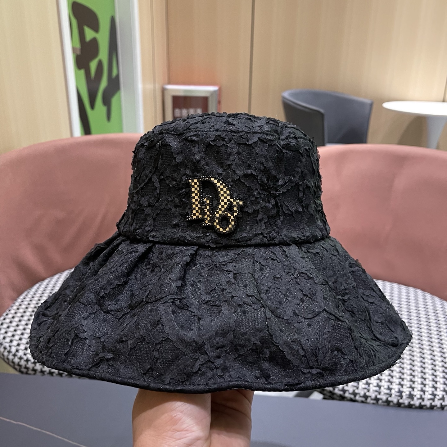 迪奥Dior 日系蕾丝渔夫帽子女夏季薄款遮阳防晒帽时尚百搭太阳帽