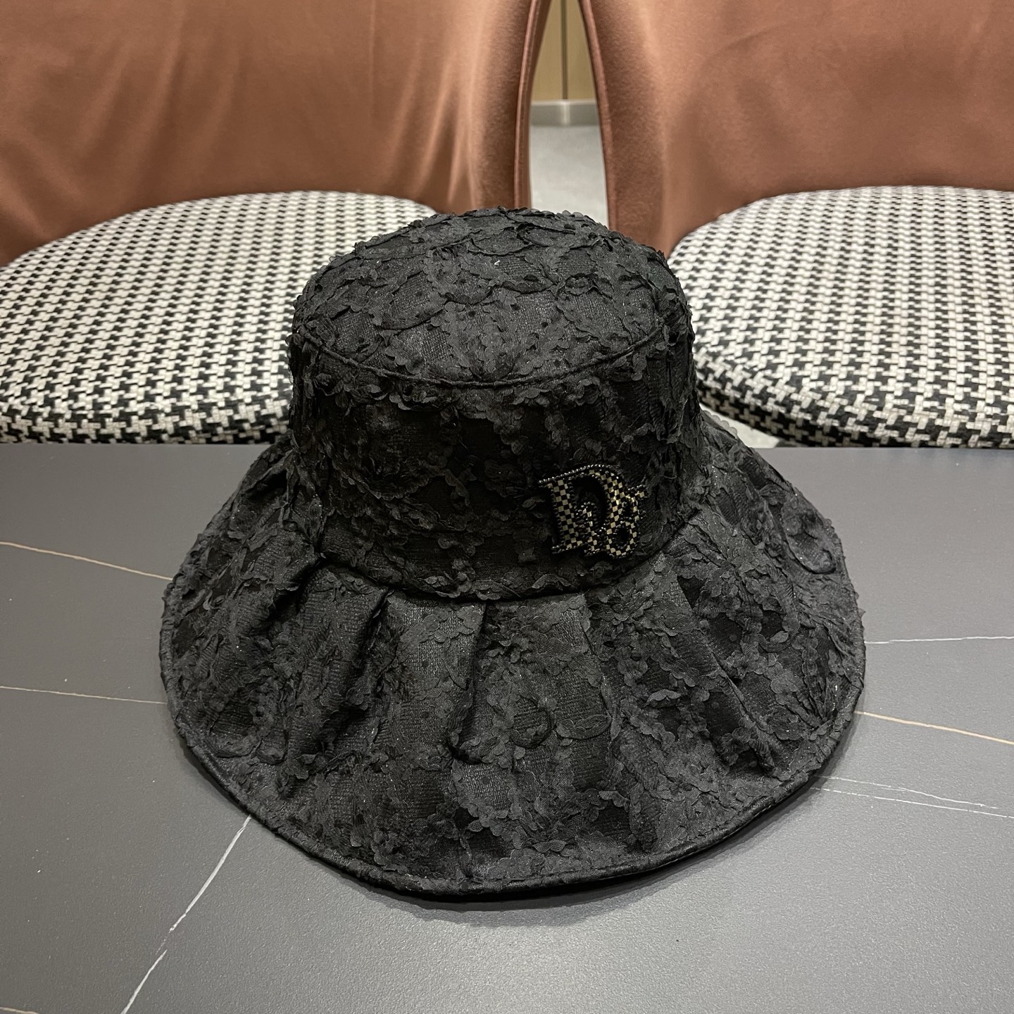 迪奥Dior 日系蕾丝渔夫帽子女夏季薄款遮阳防晒帽时尚百搭太阳帽