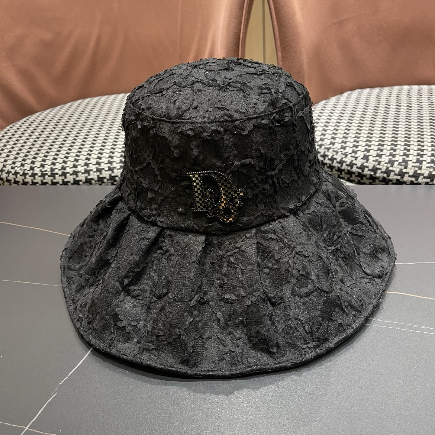 迪奥Dior 日系蕾丝渔夫帽子女夏季薄款遮阳防晒帽时尚百搭太阳帽