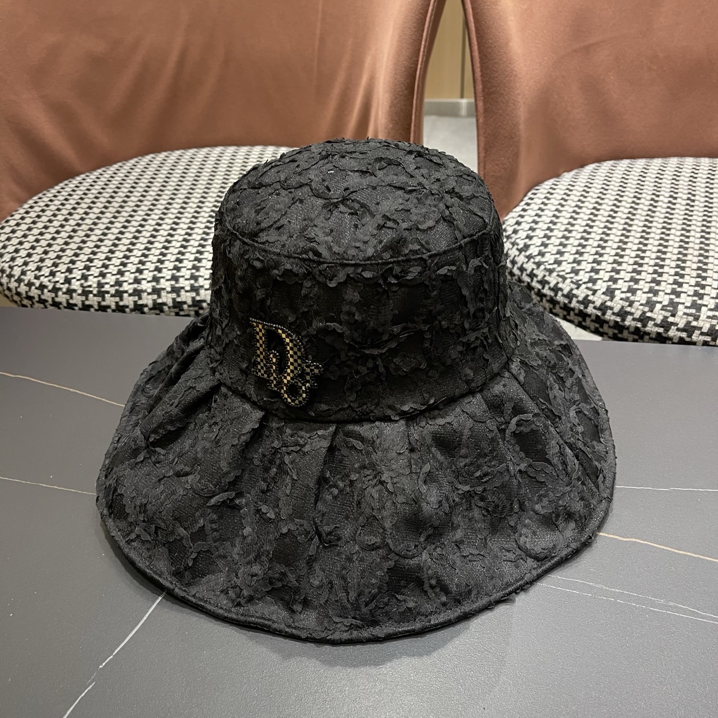 迪奥Dior 日系蕾丝渔夫帽子女夏季薄款遮阳防晒帽时尚百搭太阳帽