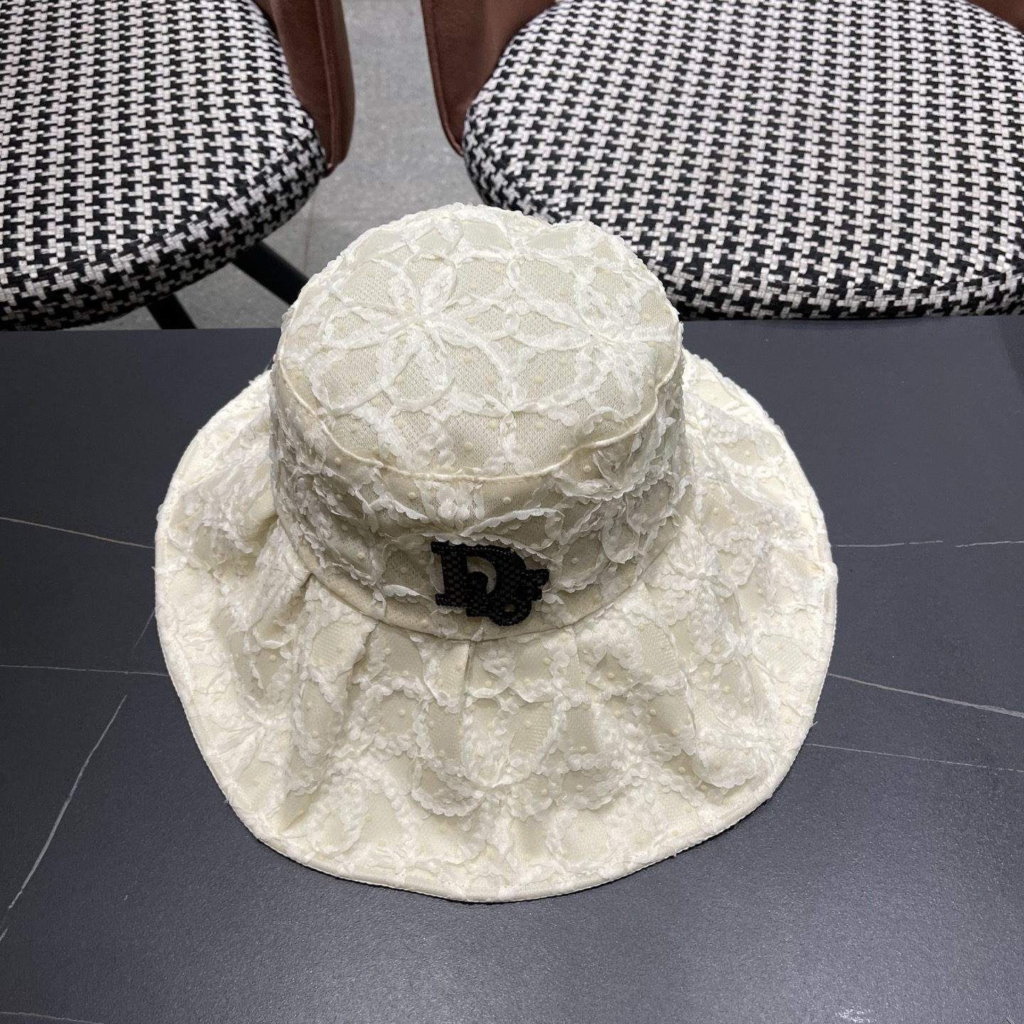迪奥Dior 日系蕾丝渔夫帽子女夏季薄款遮阳防晒帽时尚百搭太阳帽