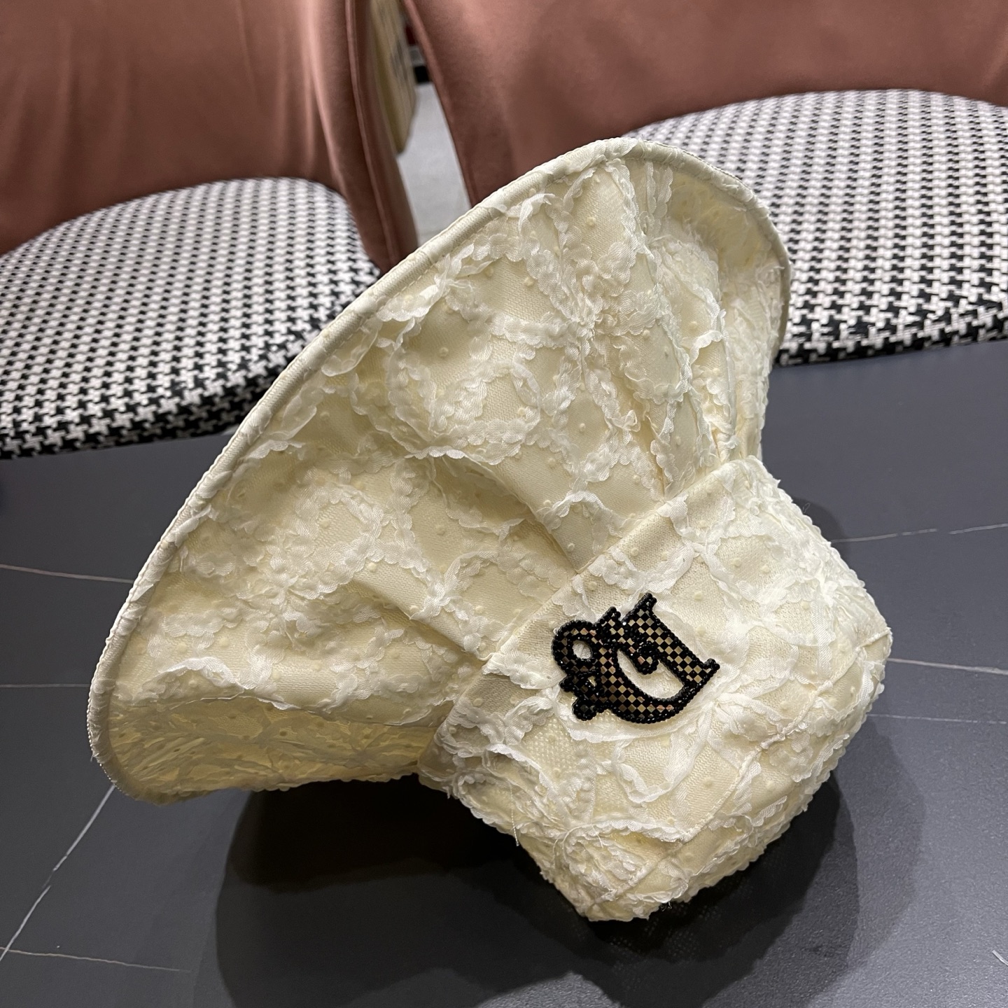 迪奥Dior 日系蕾丝渔夫帽子女夏季薄款遮阳防晒帽时尚百搭太阳帽