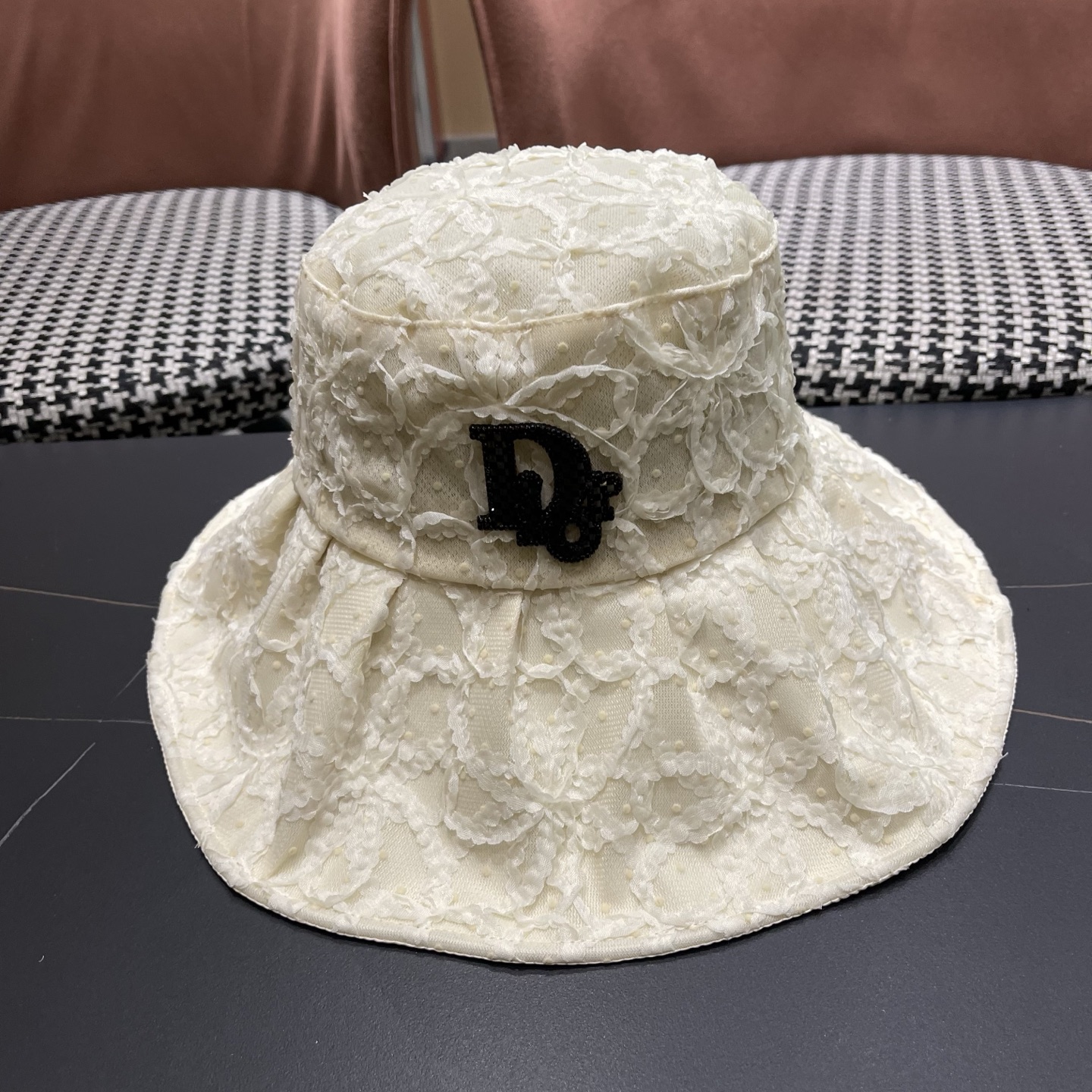 迪奥Dior 日系蕾丝渔夫帽子女夏季薄款遮阳防晒帽时尚百搭太阳帽