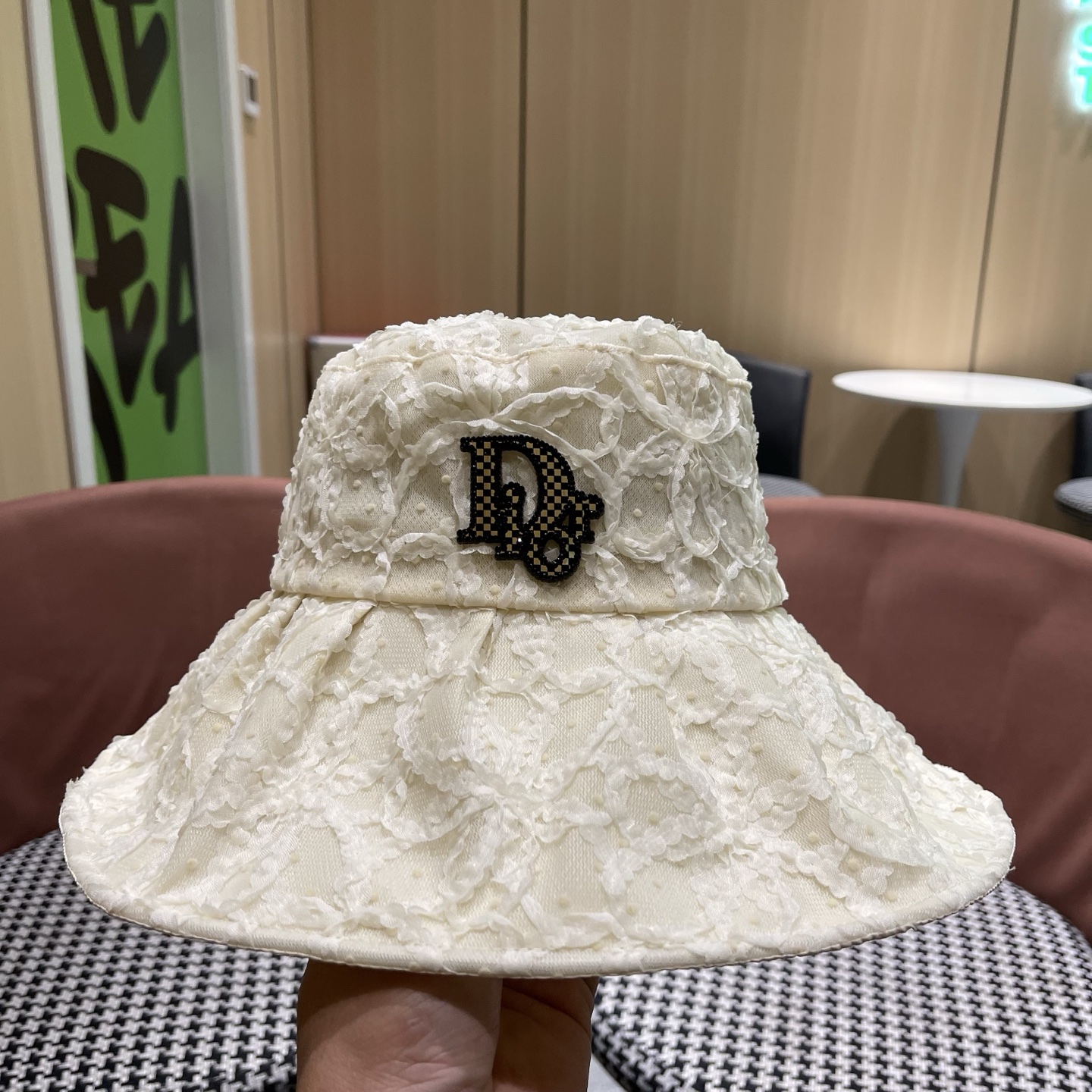 迪奥Dior 日系蕾丝渔夫帽子女夏季薄款遮阳防晒帽时尚百搭太阳帽