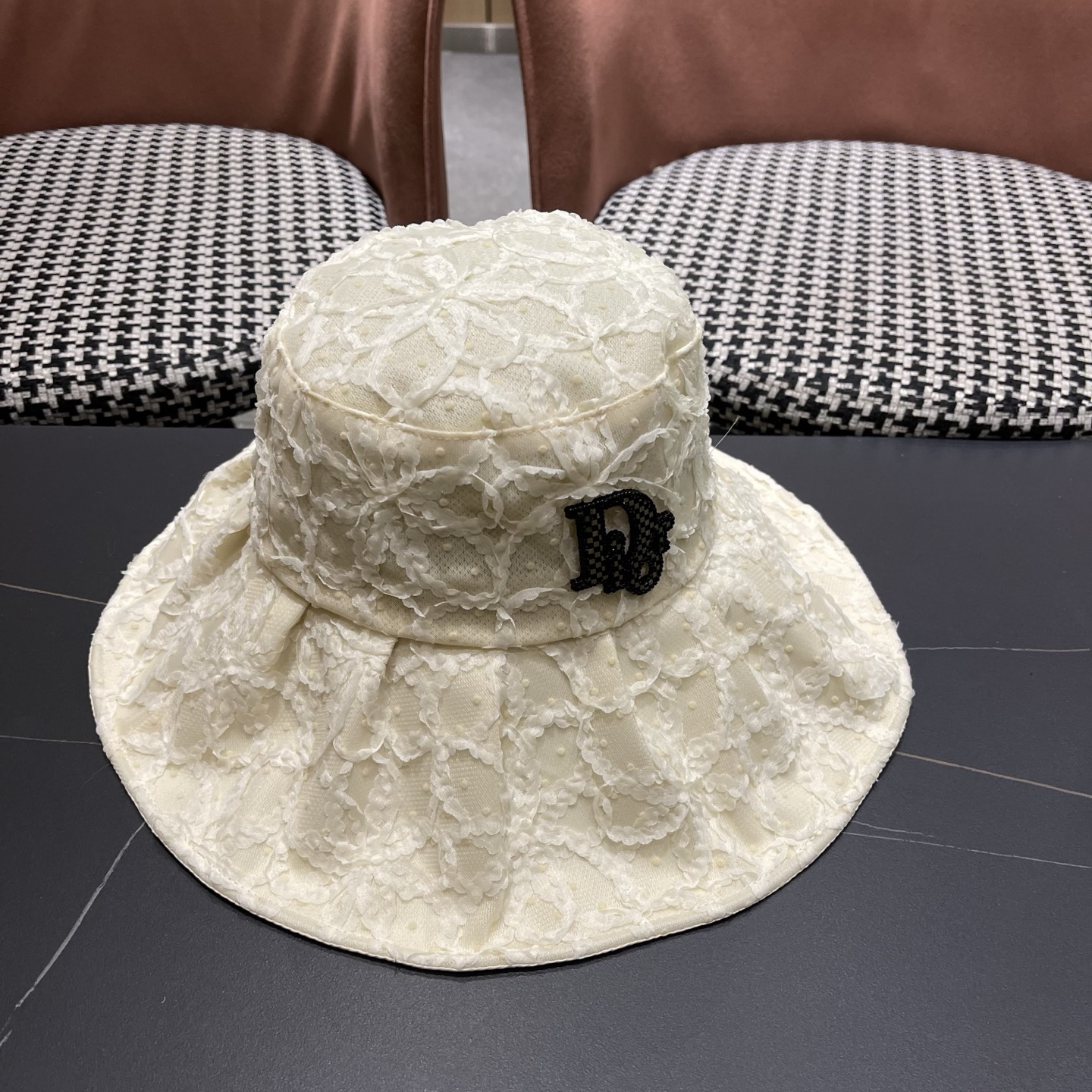 迪奥Dior 日系蕾丝渔夫帽子女夏季薄款遮阳防晒帽时尚百搭太阳帽