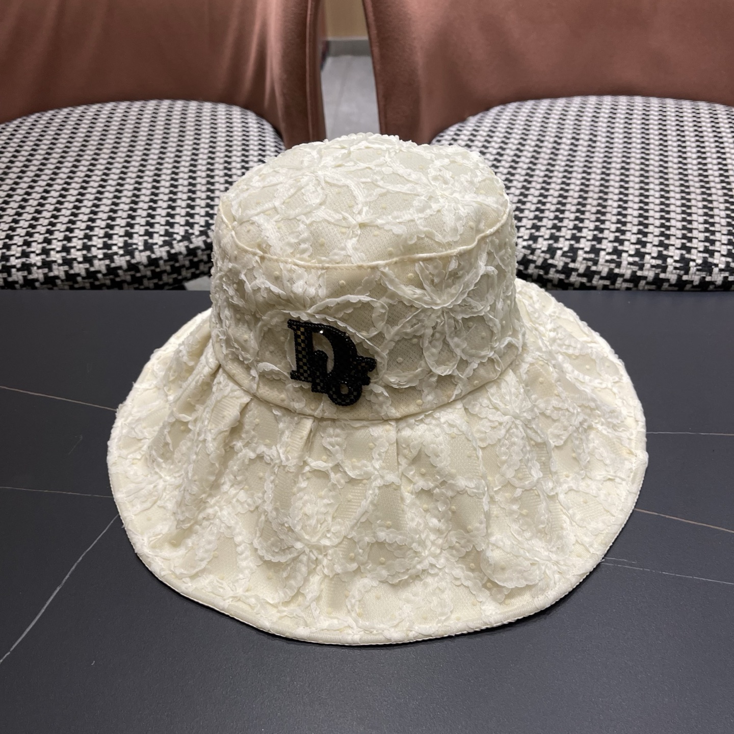 迪奥Dior 日系蕾丝渔夫帽子女夏季薄款遮阳防晒帽时尚百搭太阳帽