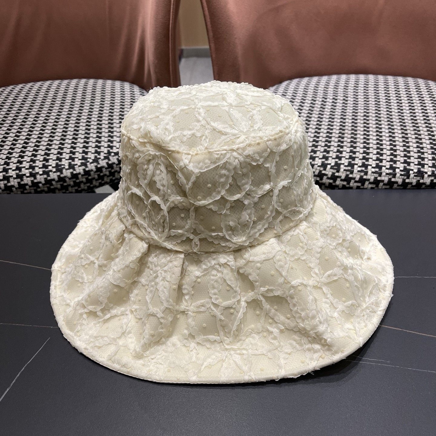 迪奥Dior 日系蕾丝渔夫帽子女夏季薄款遮阳防晒帽时尚百搭太阳帽