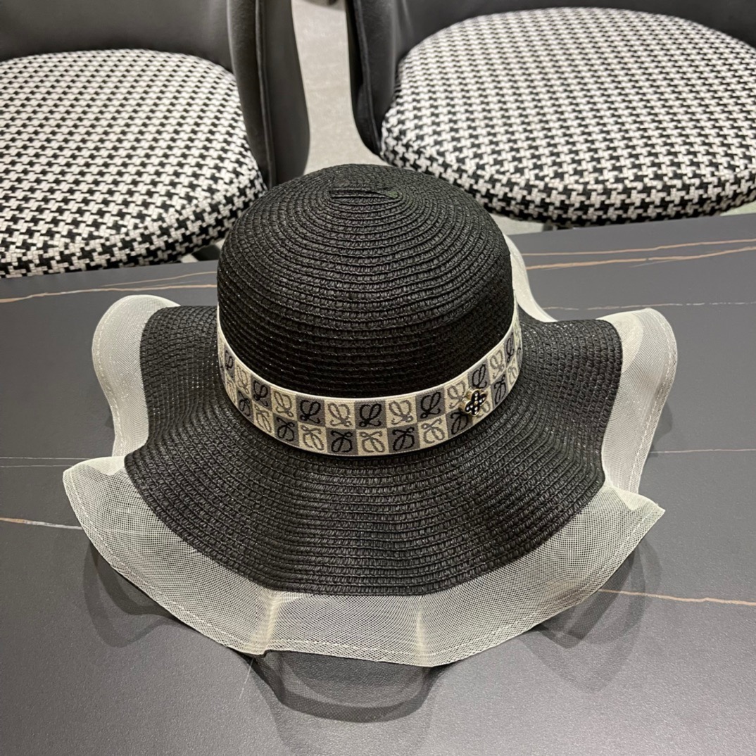 LOEWE罗意威草帽，波浪大草帽，草编织制四色
