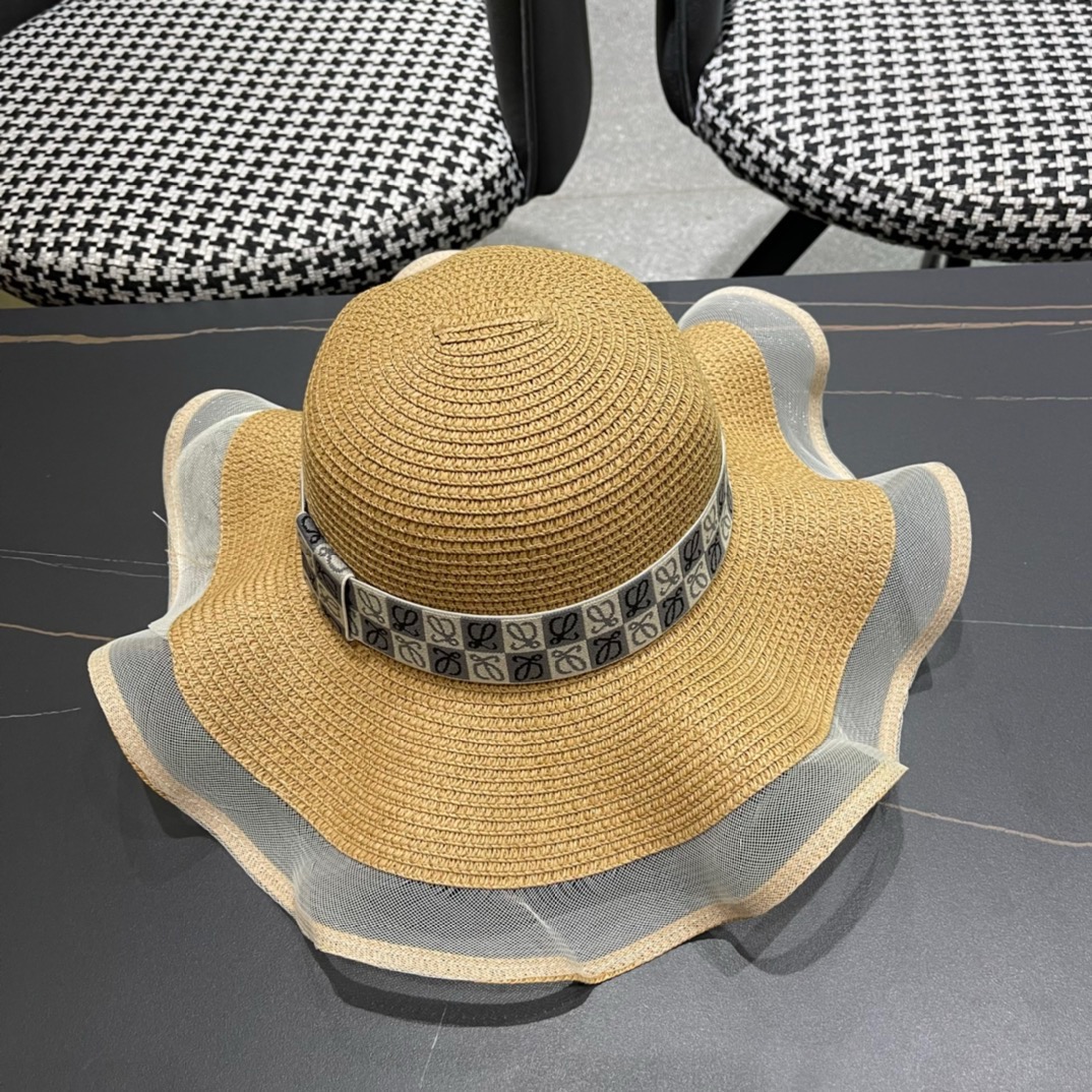 LOEWE罗意威草帽，波浪大草帽，草编织制四色