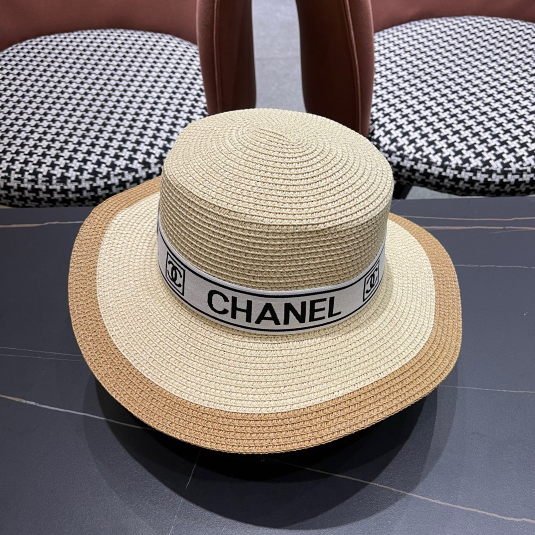 【CHANEL香奈儿】新款平顶草帽，沙滩风，简约大方，百搭单品～出街首选，