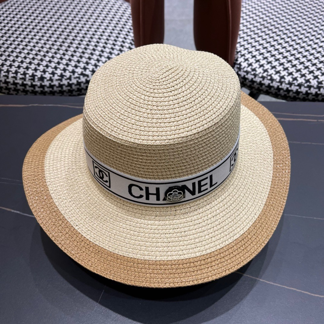 【CHANEL香奈儿】新款平顶草帽，沙滩风，简约大方，百搭单品～出街首选，