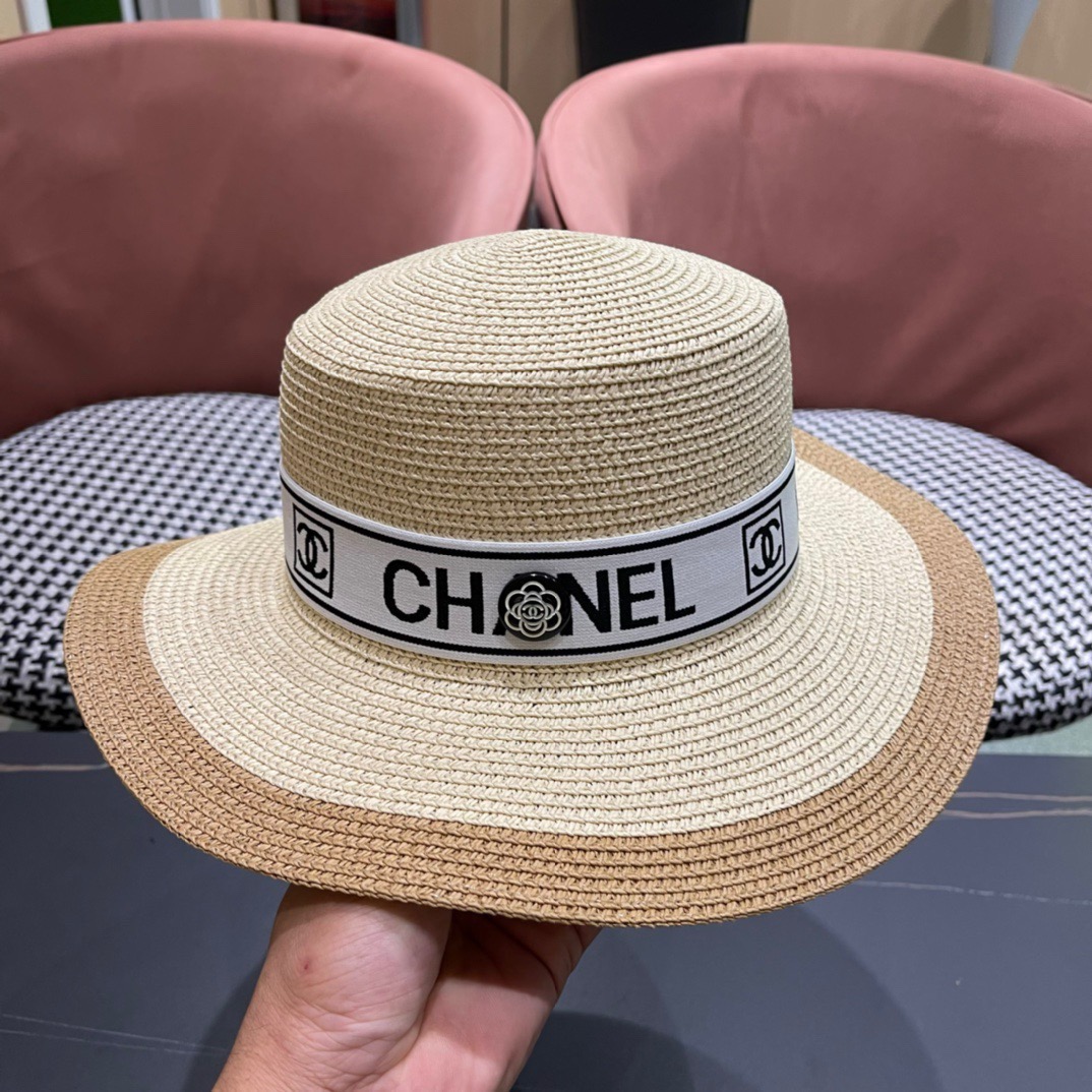 【CHANEL香奈儿】新款平顶草帽，沙滩风，简约大方，百搭单品～出街首选，
